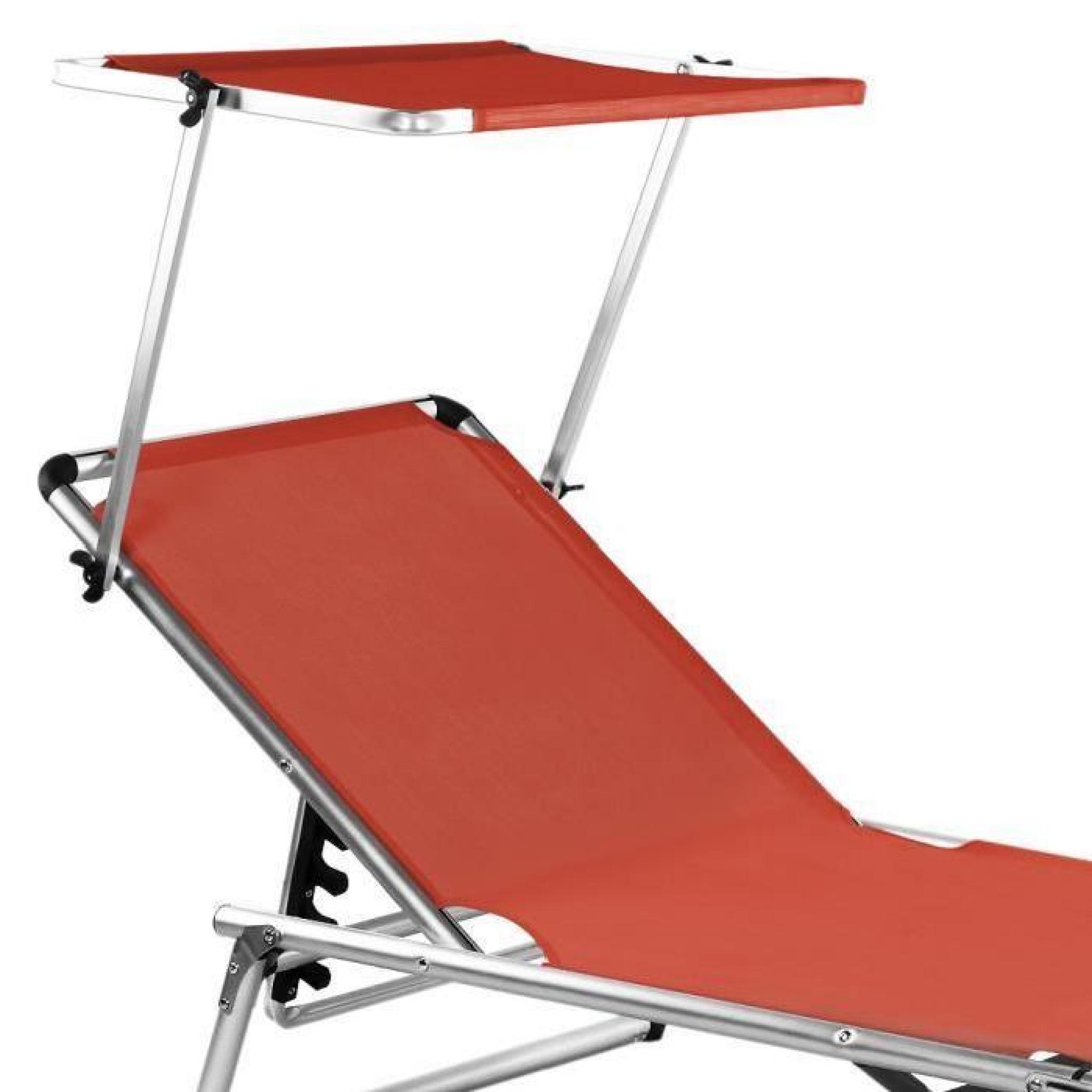 Chaise longue de jardin rouge pliante aluminium pas cher