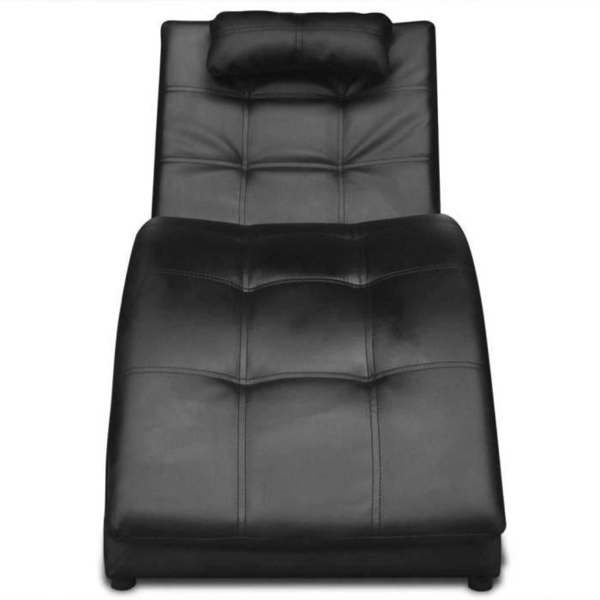 Chaise longue en cuir artificiel noir avec coussin pas cher