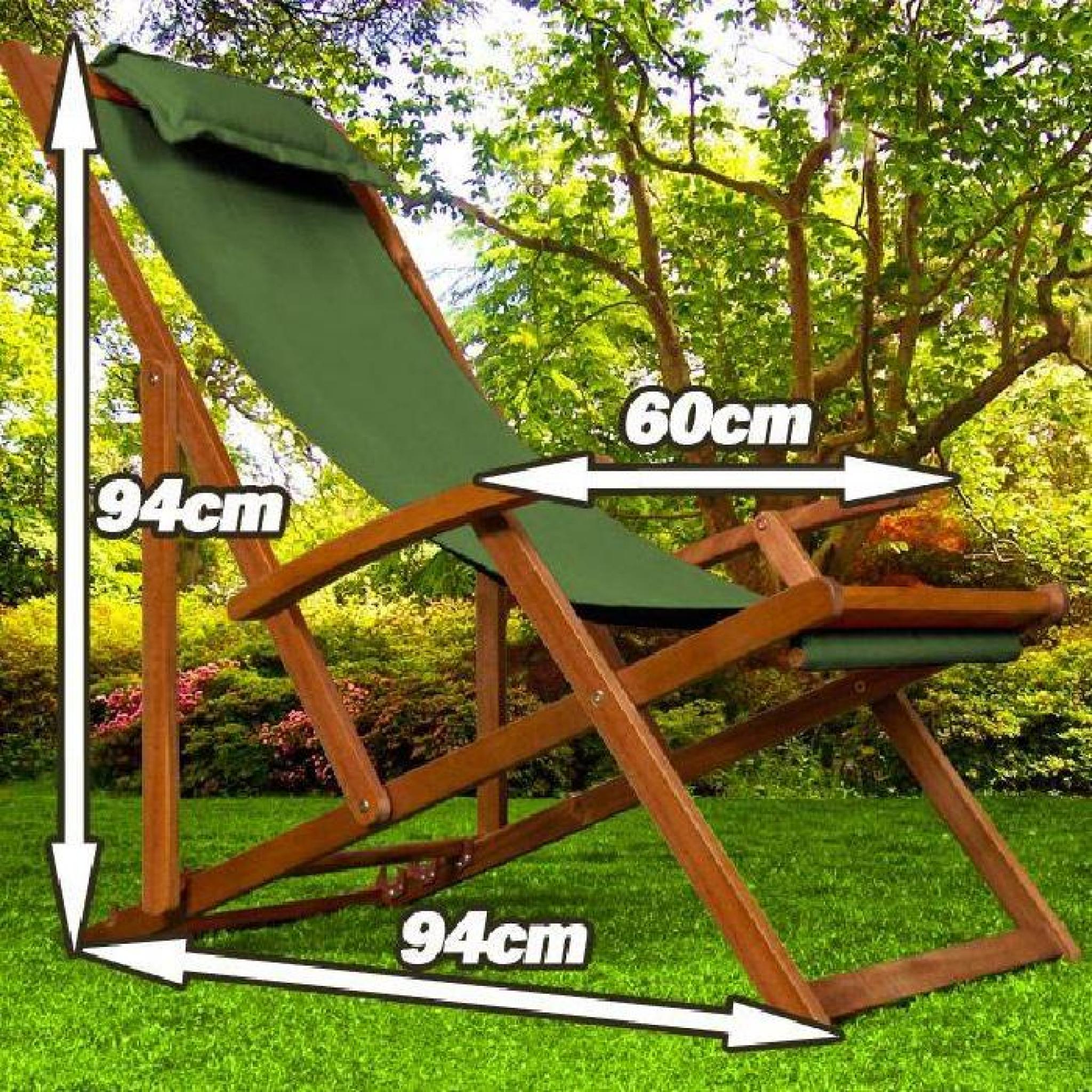 Chaise longue pliante en bois tissu Vert