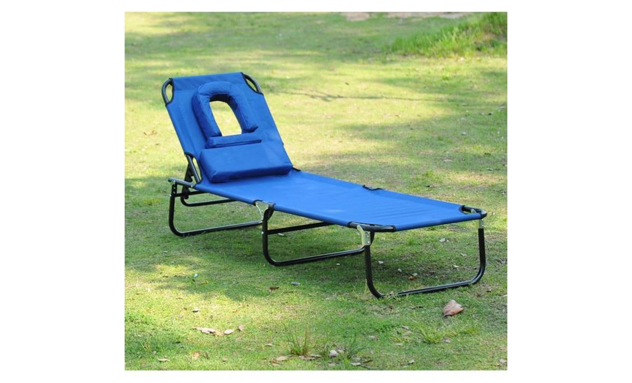transat de jardin chaise longue pliante bain de soleil pour lecture bleu 40