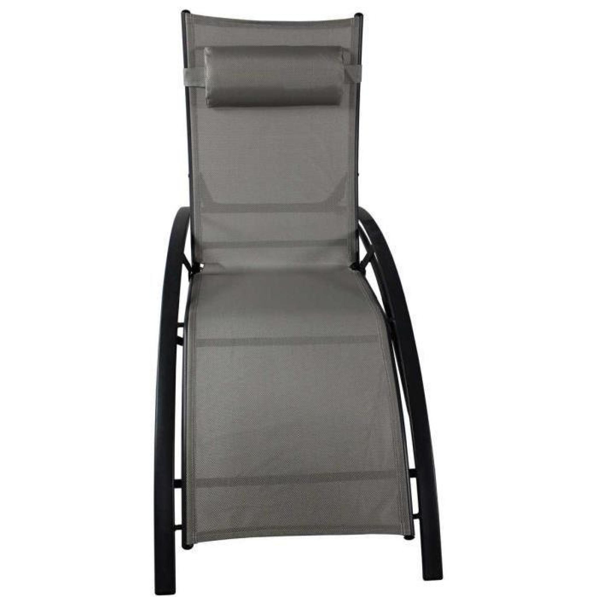 Chaise Longue Textilène GRIS Et Aluminium NOIR - Par 1 pas cher