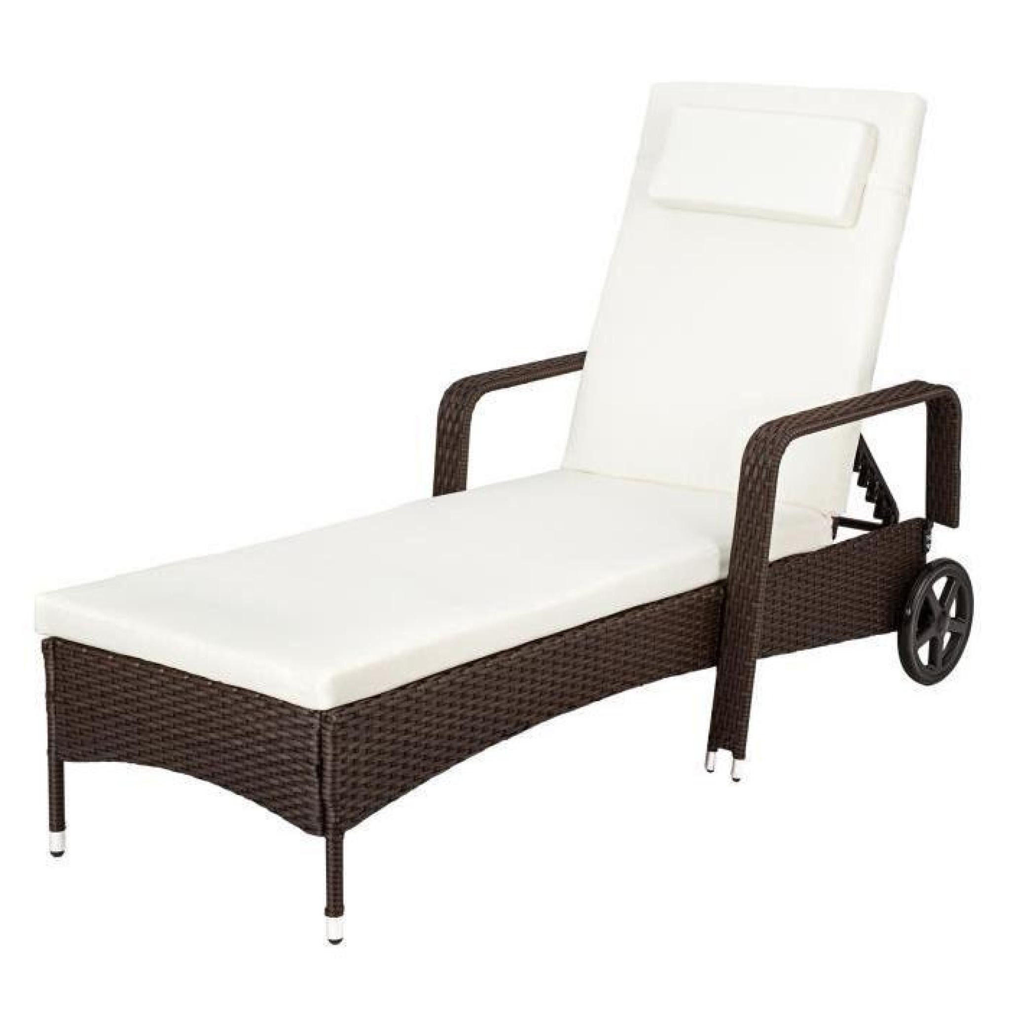 Chaise longue, Transat, Bain de soleil en Aluminium & Poly Rotin Marron TECTAKE + Table + 2 Sets de Housses + Protection Par 2