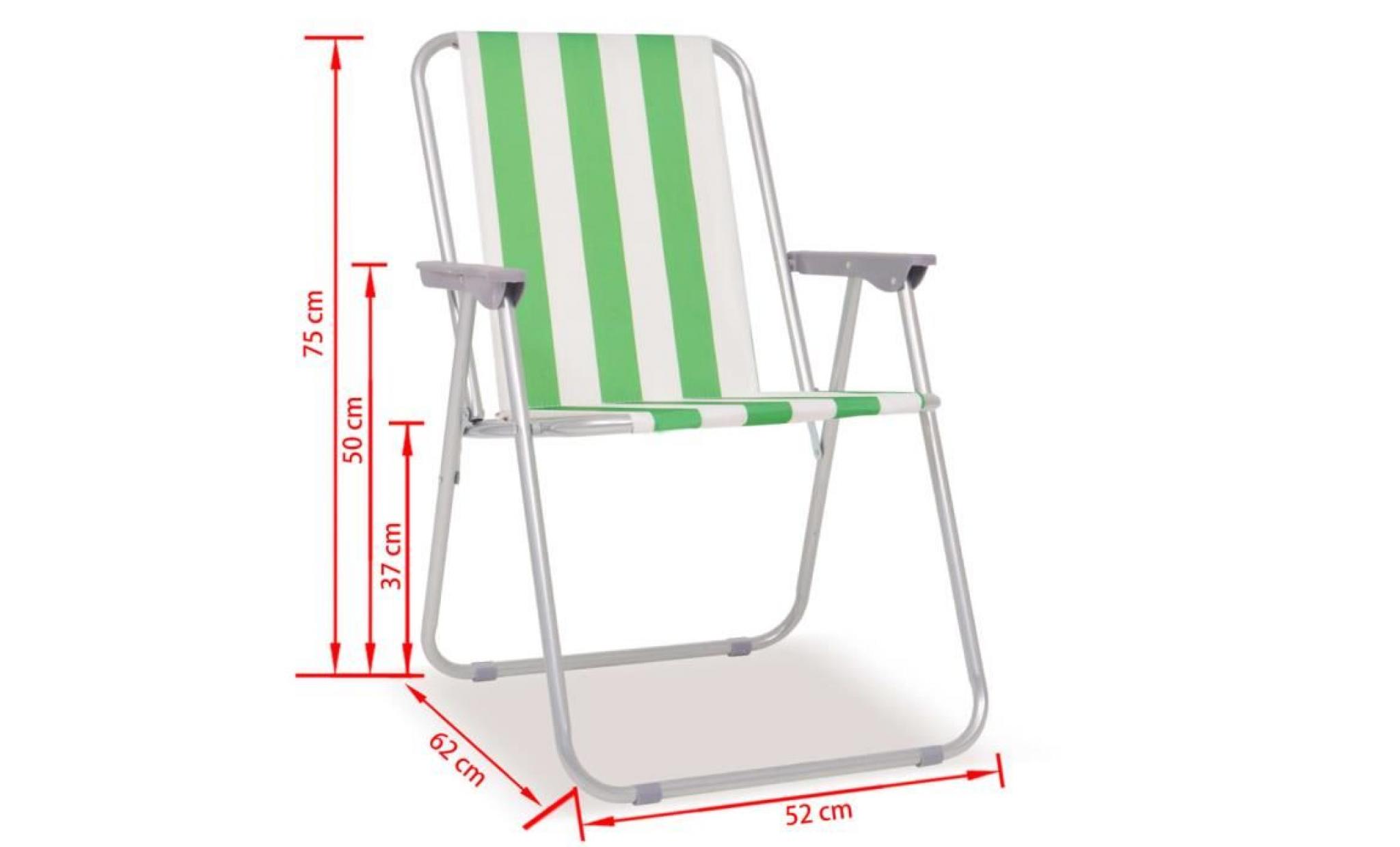 chaise pliable de camping 6 pcs vert et blanc acier pas cher