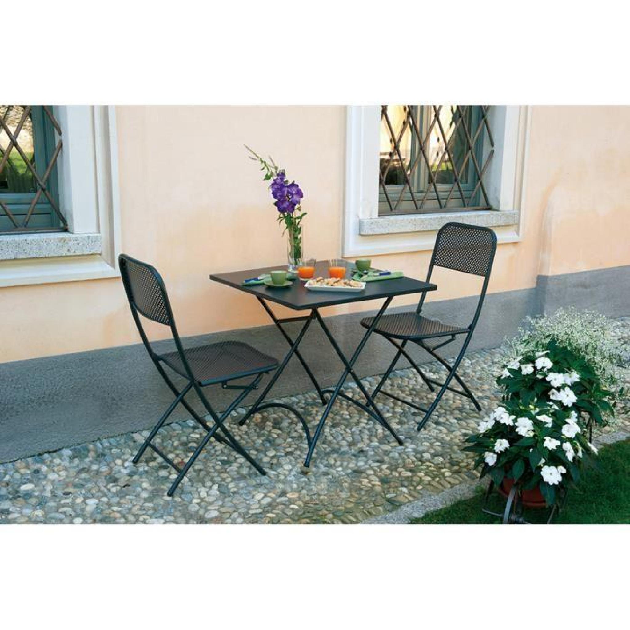 Chaise pliante de jardin en fer forgé coloris gris anthracite - Dim : H 91 x  55 x P 41 cm pas cher
