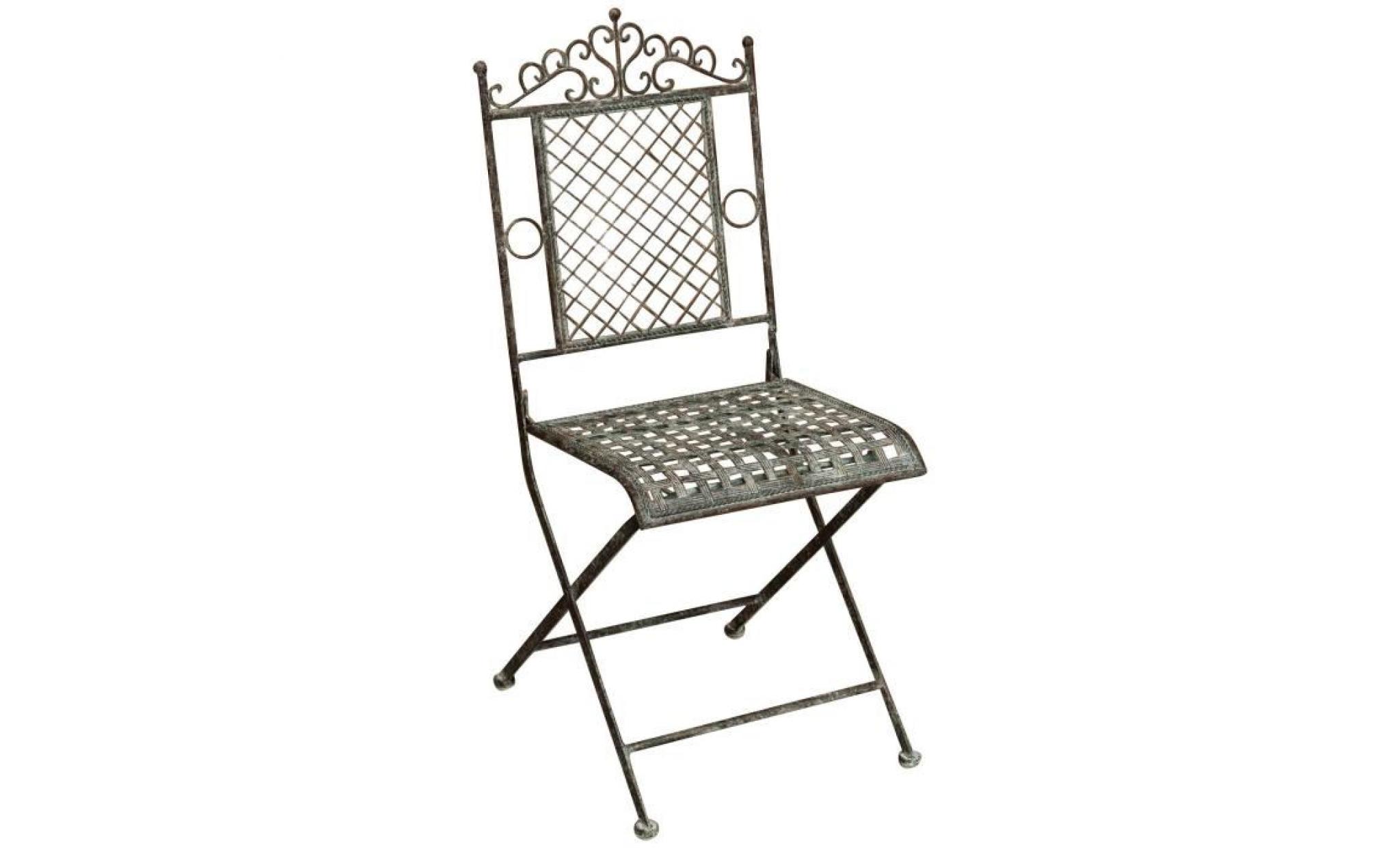 chaise pliante en fer forgé fini rouille antique 96x49x41 cm