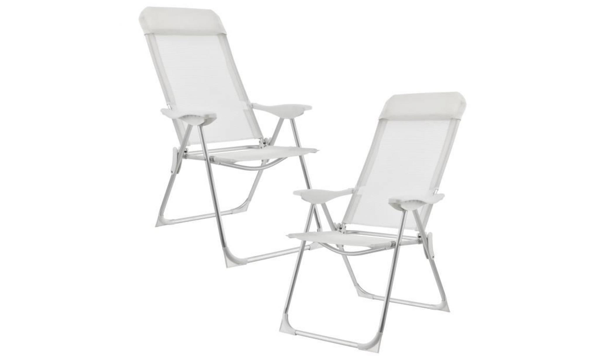 chaise pliante en kit de 2 blanc cadre d'aluminium revêtement textile