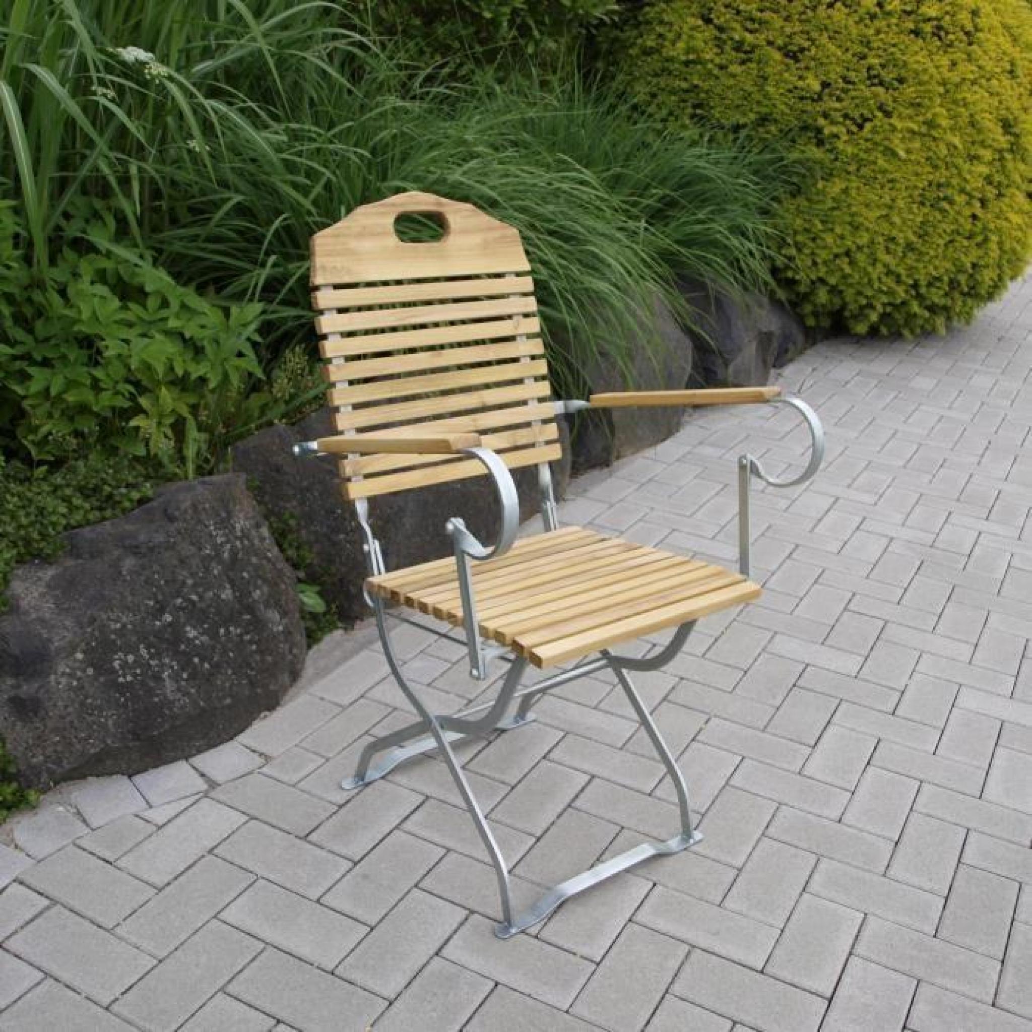 Chaise pliante fauteuil accoudoirs salon de jardin acier plat vert et bois BAD TÖLZ