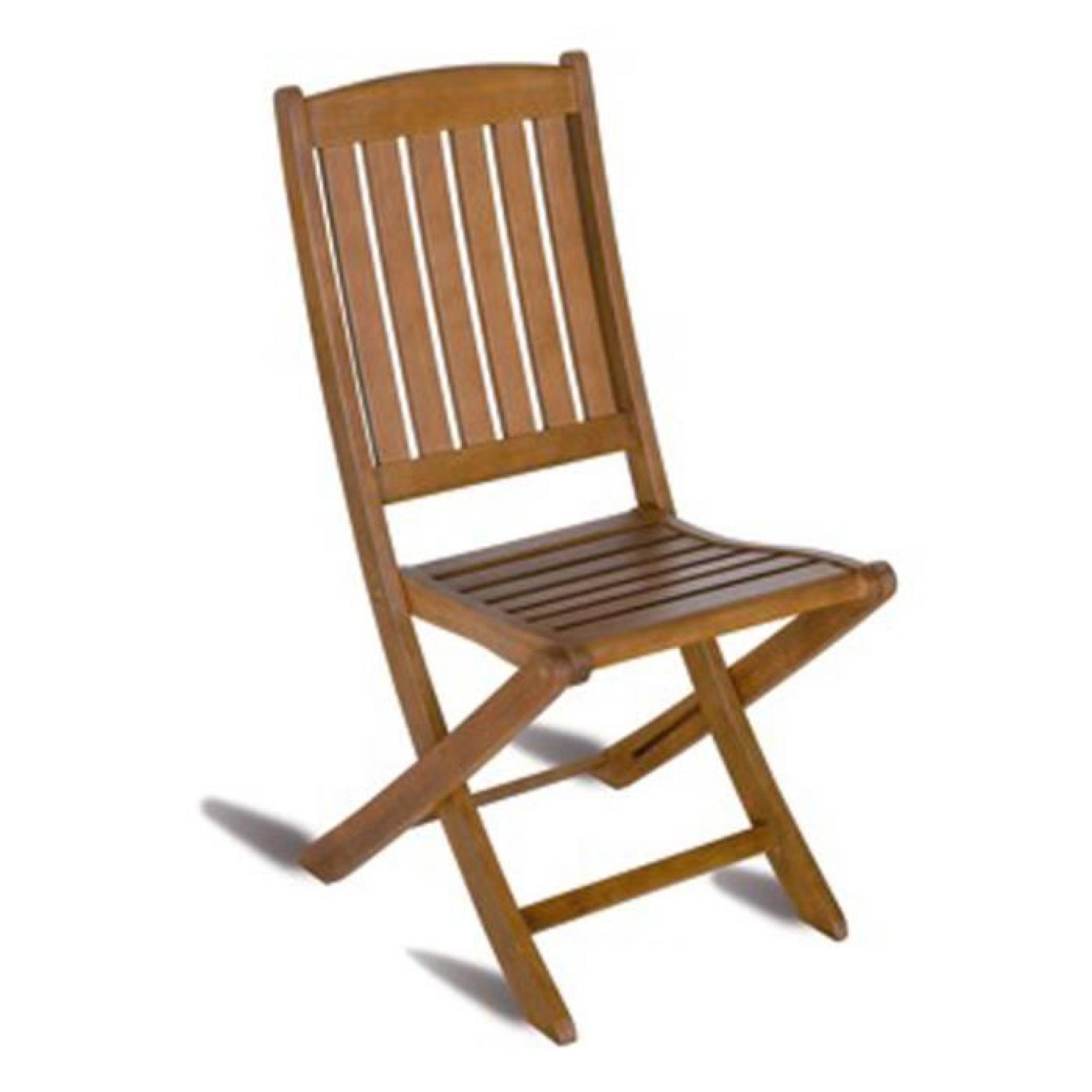 Chaise pliante pour jardin en bois exotique coloris bois naturel - Dim : H 92 x L 45 x P 58 cm