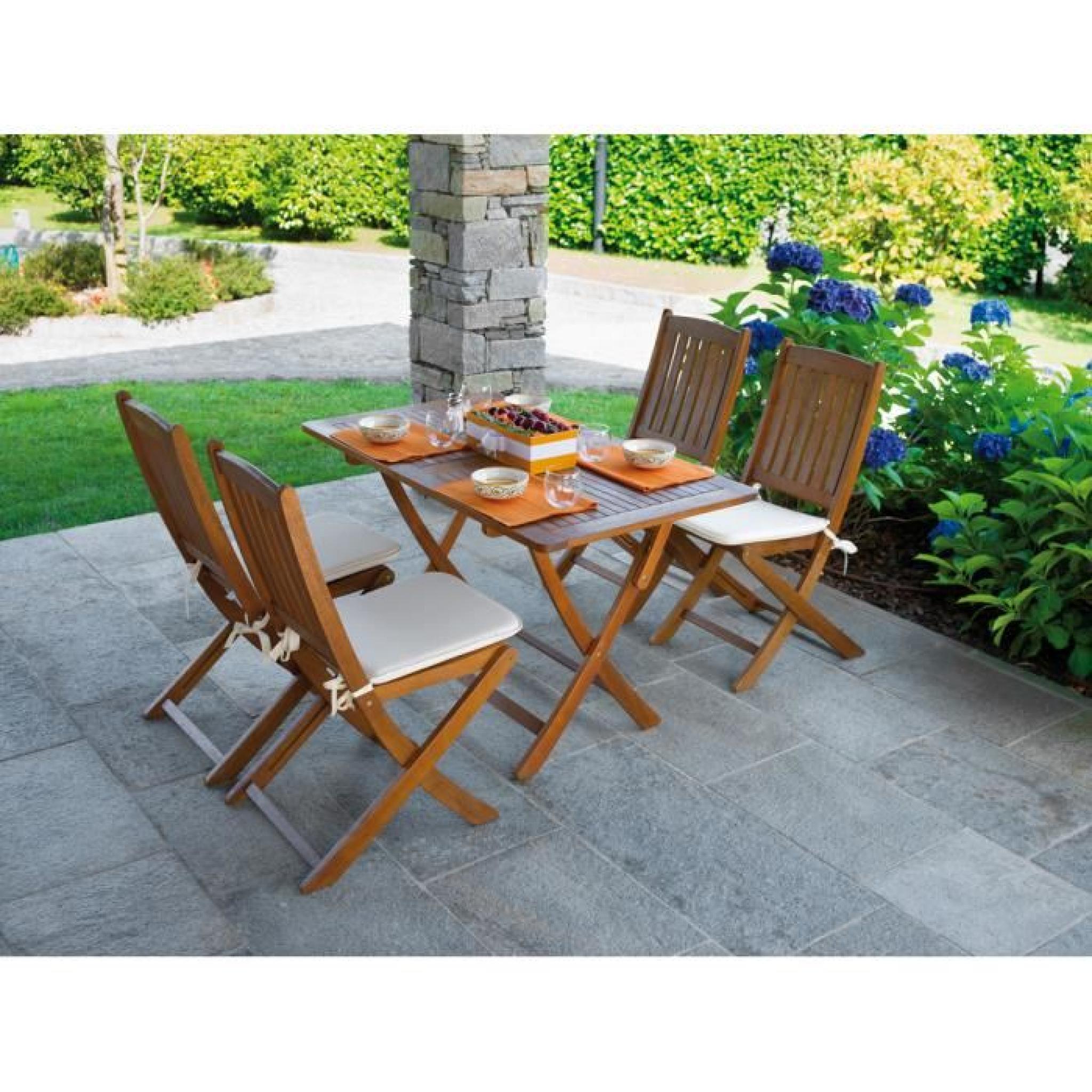 Chaise pliante pour jardin en bois exotique coloris bois naturel - Dim : H 92 x L 45 x P 58 cm pas cher