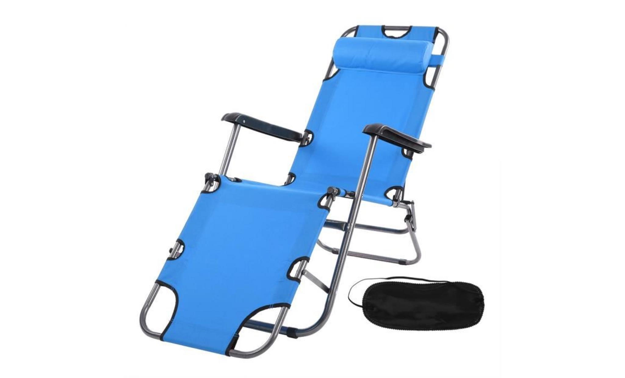 chaise portable et pliable avec accoudoir  chaise inclinable pour balcon ou plage (bleu foncé)