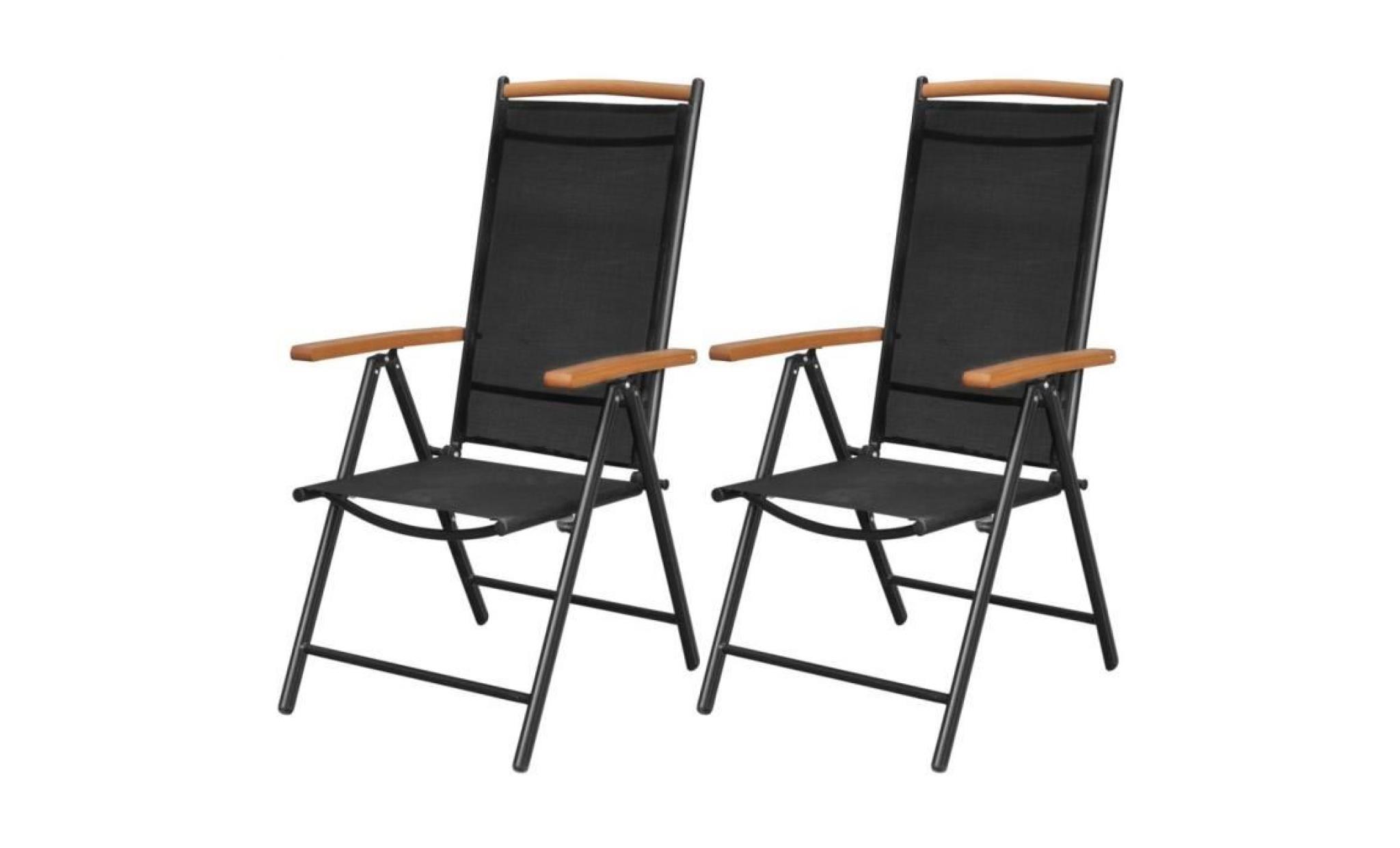 chaises pliables 2 pcs 58x65x109 cm aluminium noir