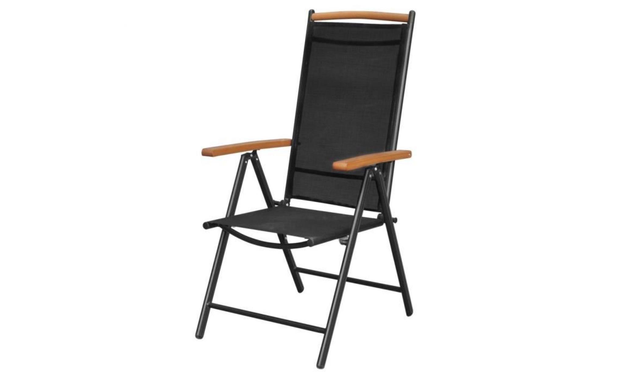 chaises pliables 2 pcs 58x65x109 cm aluminium noir pas cher
