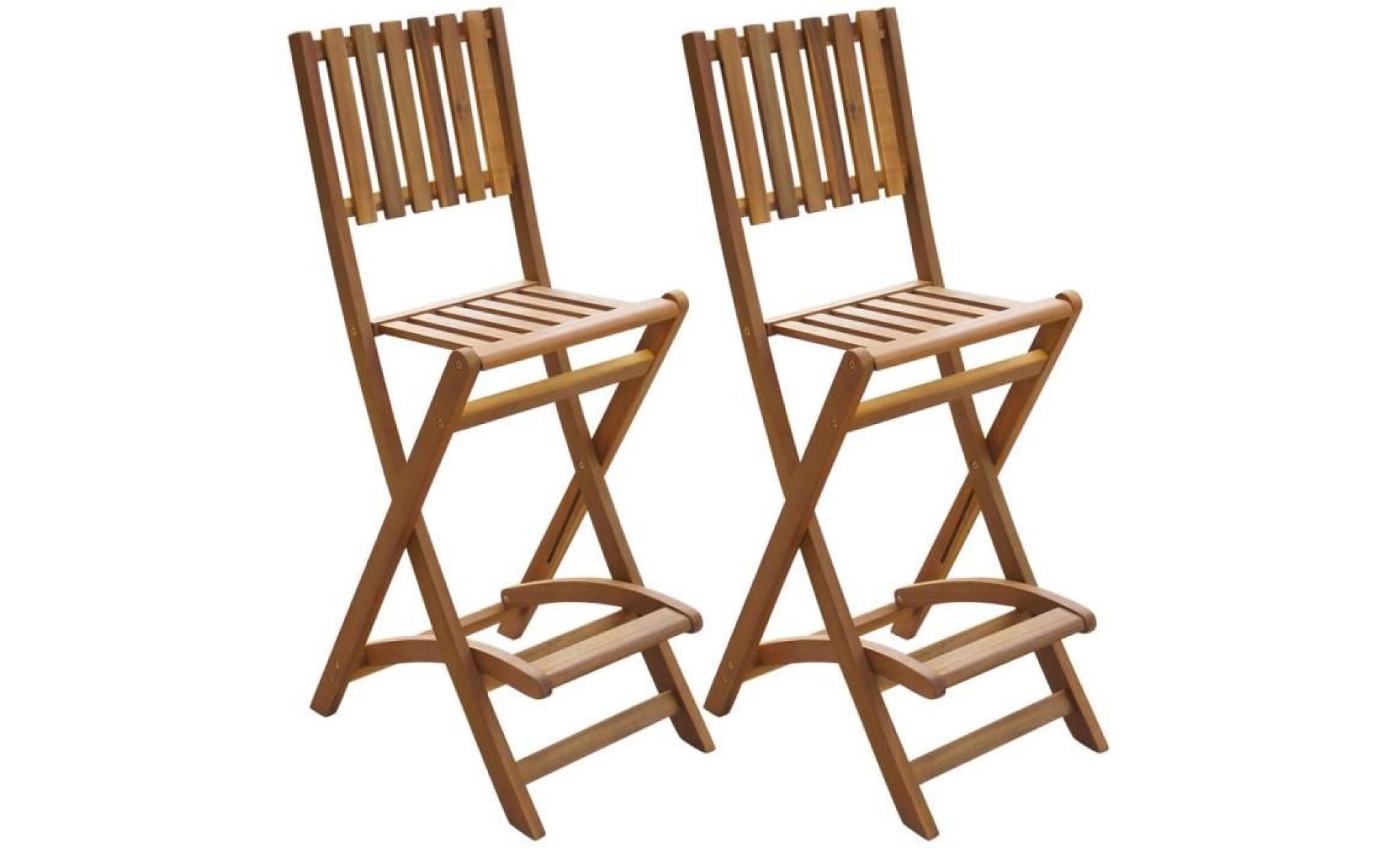 chaises pliantes de bar d'extérieur 2 pièces bois d'acacia