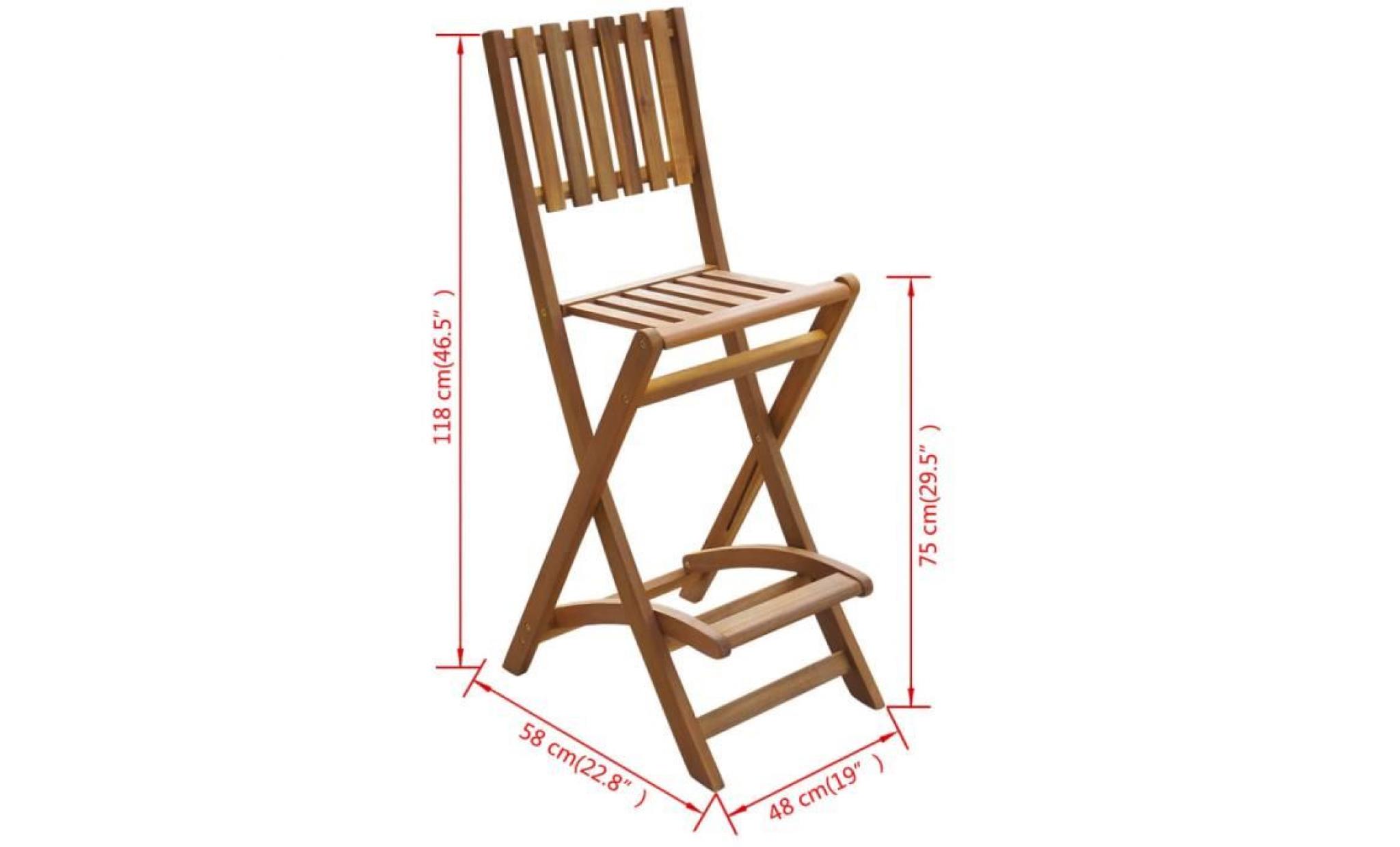 chaises pliantes de bar d'extérieur 2 pièces bois d'acacia pas cher