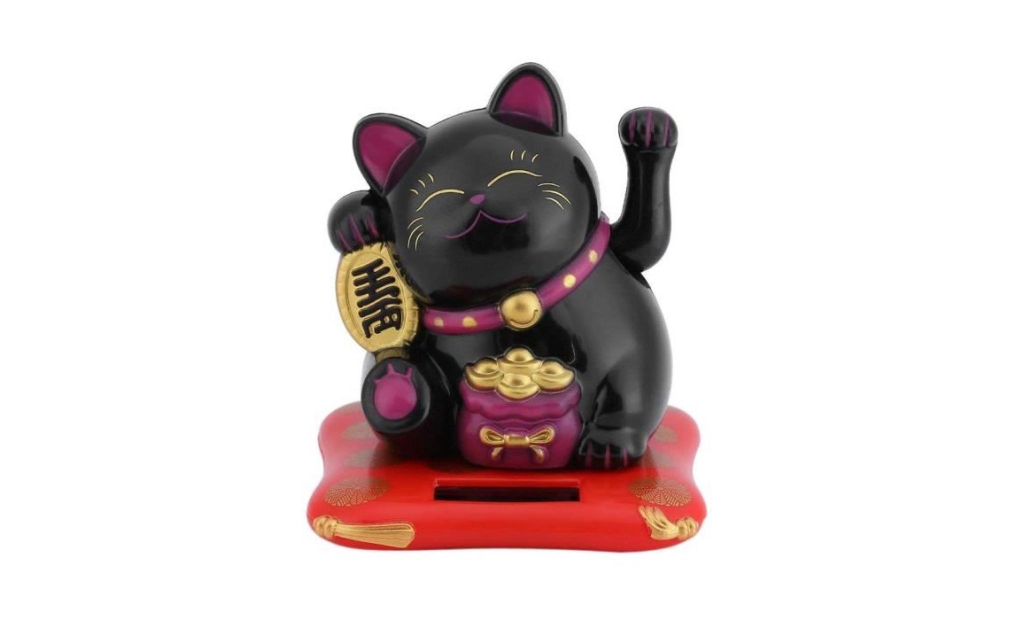 chat porte bonheur maneki neko protection de feng shui à l'energie solaire,cadeau chat japonais, noir
