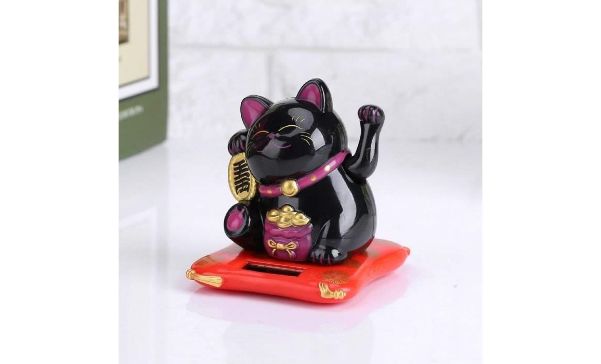 chat porte bonheur maneki neko protection de feng shui à l'energie solaire,cadeau chat japonais, noir pas cher