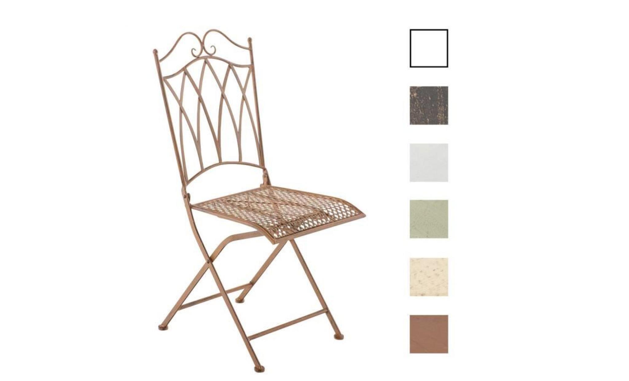 clp chaise nostalgique pliable lunis, chaise fer forgé, chaise pliante, chaise antique, 6 couleurs au choix 91 cm blanc antique