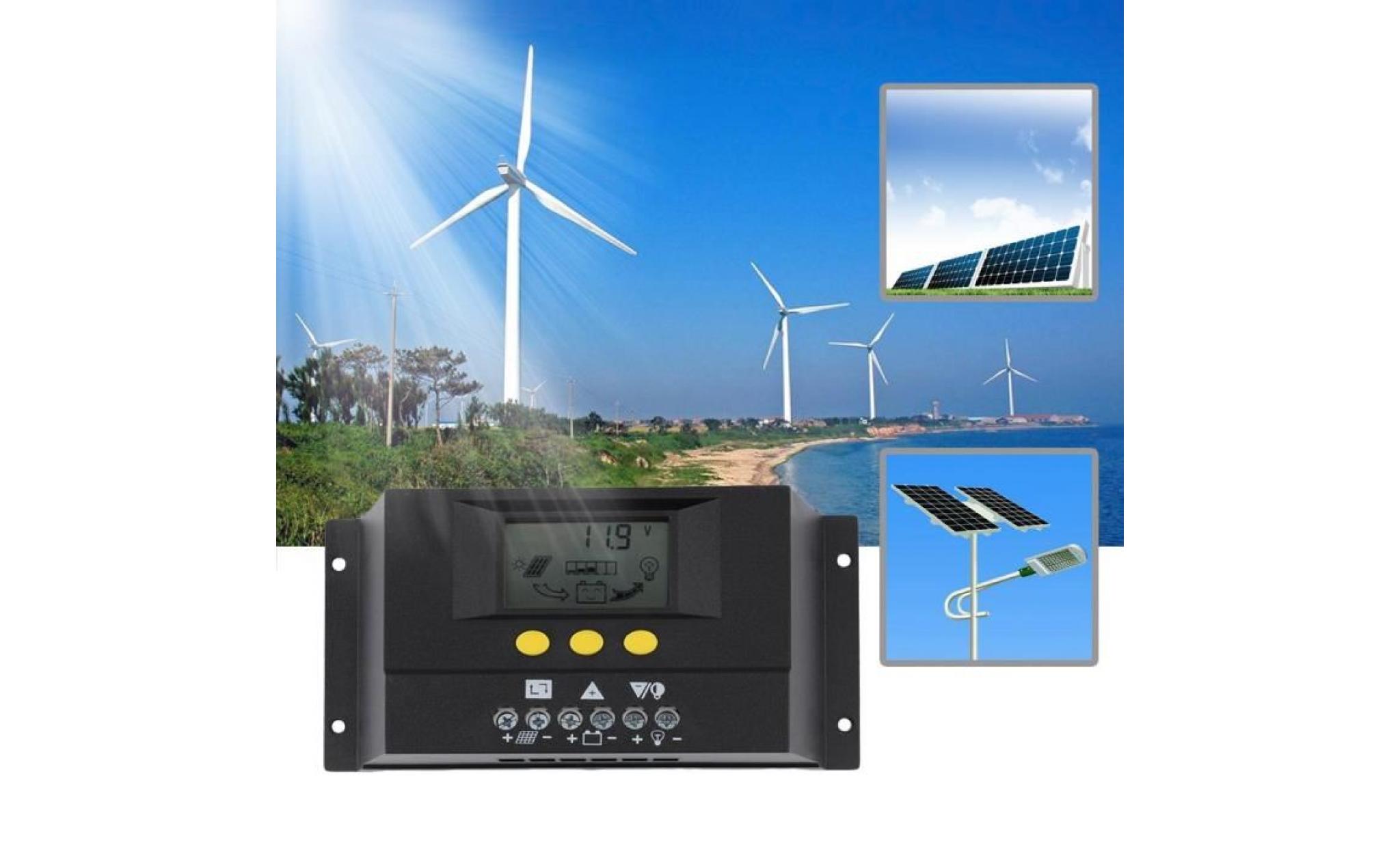 contrôleur de charge solaire affichage lcd régulateur batterie protection auto surcharge compensation température