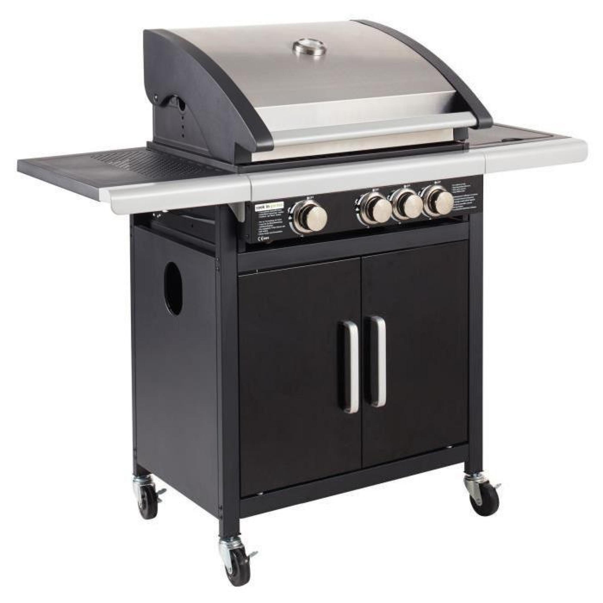 COOK'IN GARDEN Barbecue à gaz américain 3 brûleurs + Side Fidgi - 123x54x113 cm - Noir