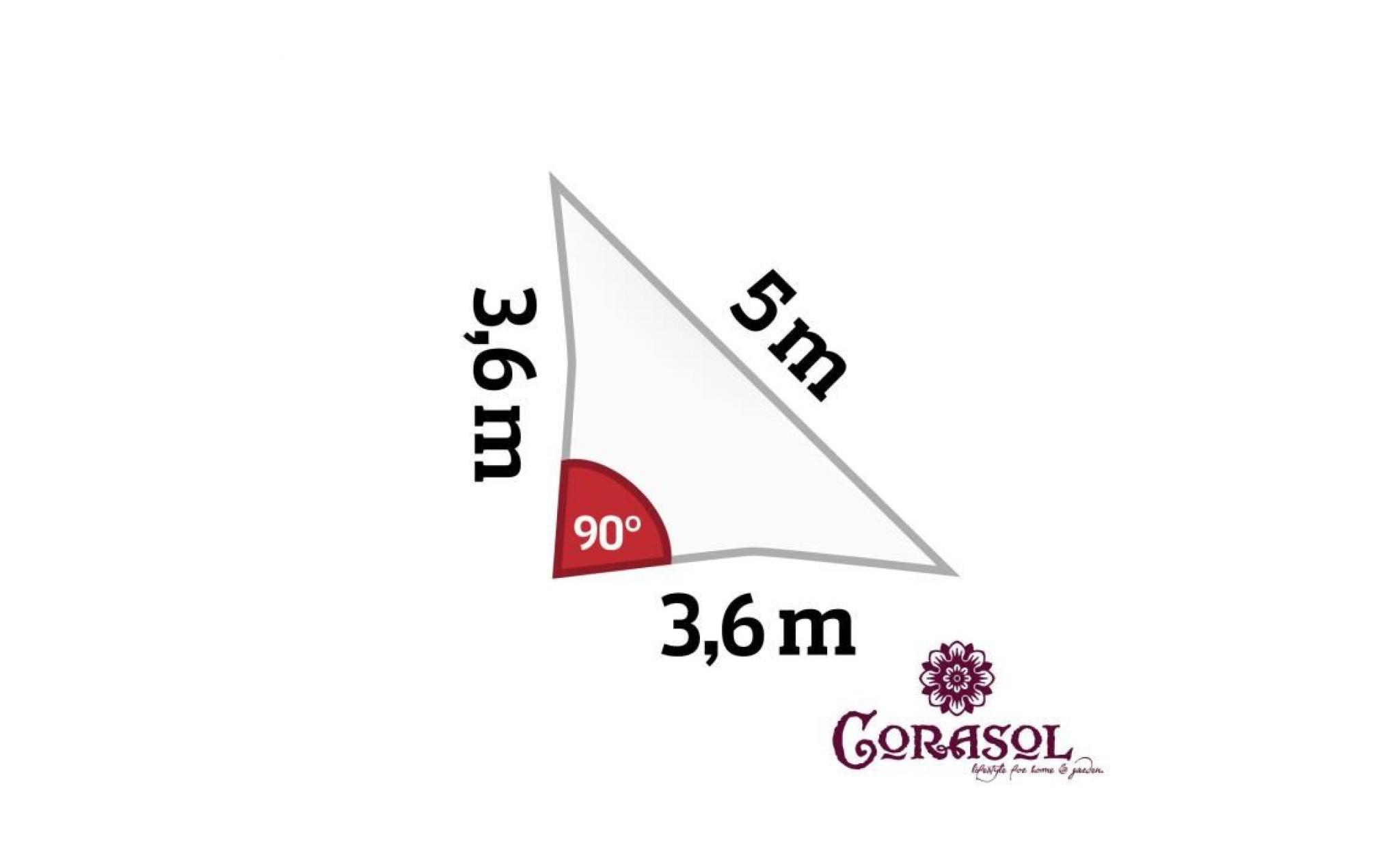 corasol cor10ra36 wh voile d'ombrage premium, 3,6 x 3,6 x 5 m, 90° degré triangle, blanc (1 pièce) pas cher