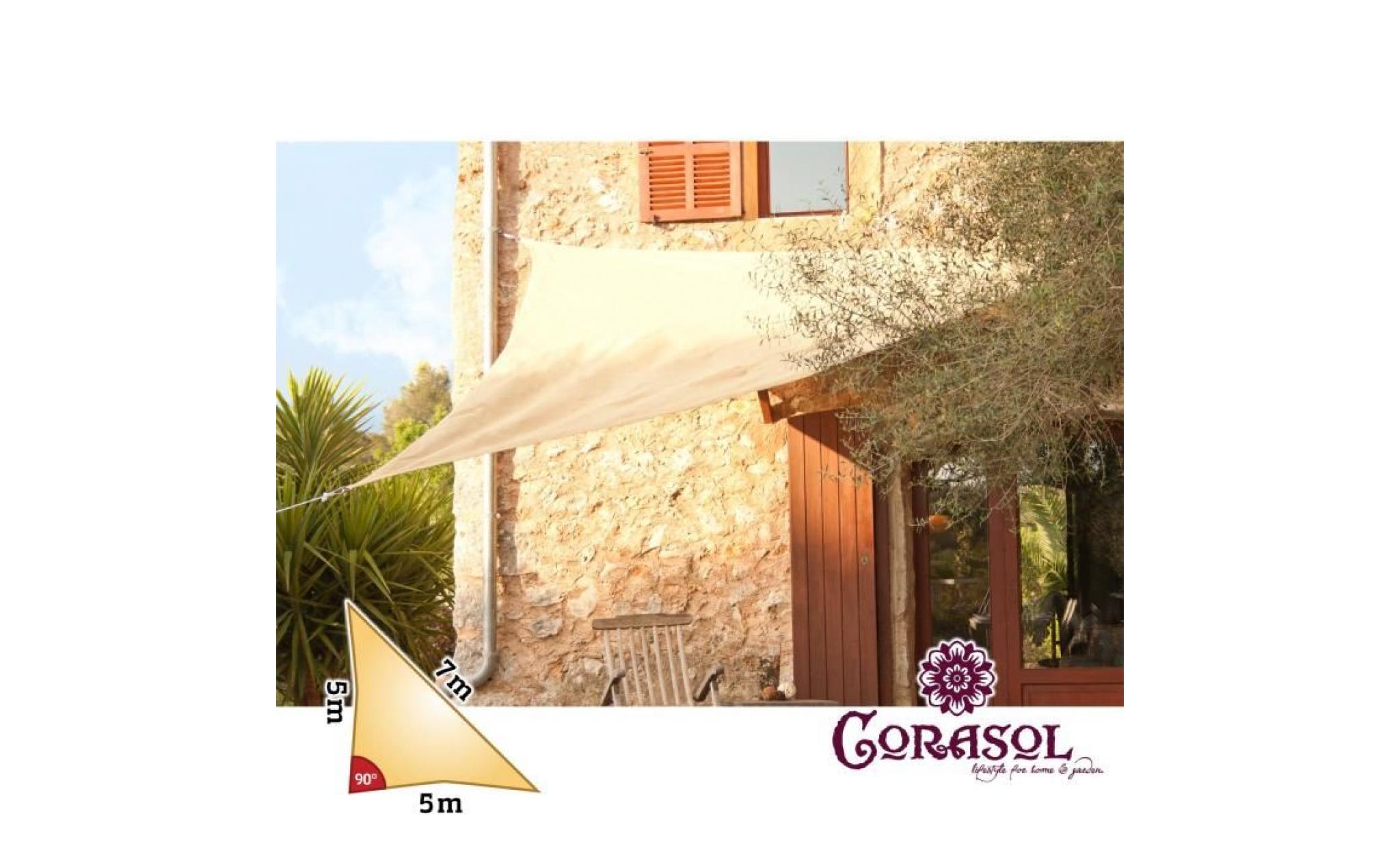 corasol cor10ra5 sb voile d'ombrage premium, 5x5x7m, 90° degré triangle, beige sable (1 pièce) pas cher