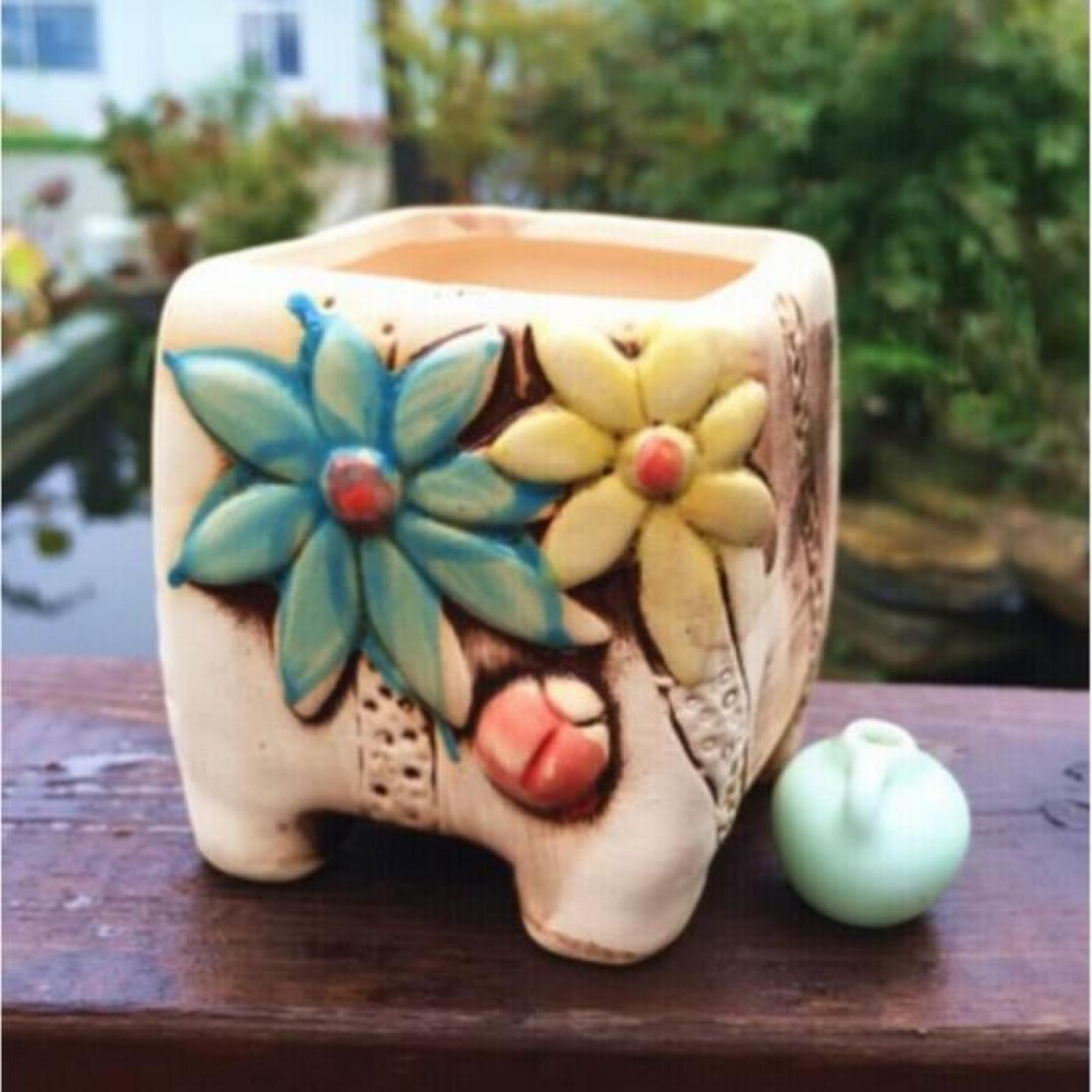 Corée du Sud Peint Flowerpot Manuel Charnu Flower Pot - bassin carré pas cher