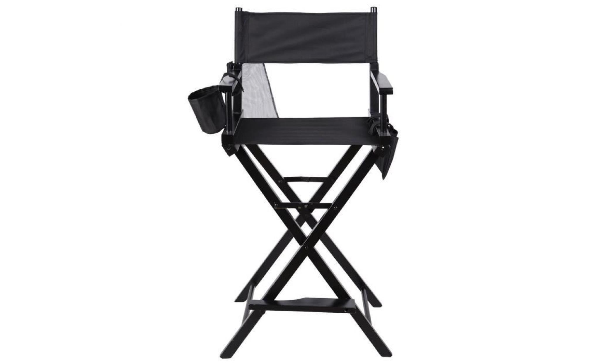 costway chaise de directeur de maquillage en bois légère pliable avec porte bouteille poche de rangement 46 x 56 x 118 cm noire