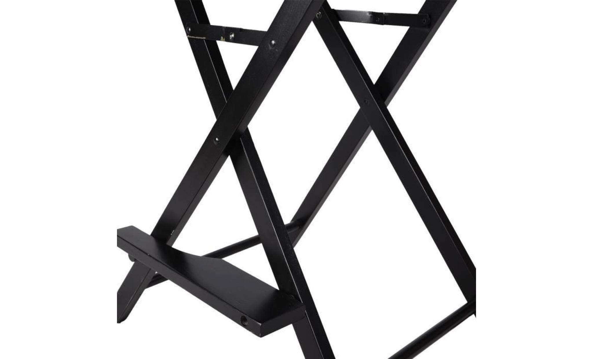 costway chaise de directeur de maquillage en bois légère pliable avec porte bouteille poche de rangement 46 x 56 x 118 cm noire pas cher