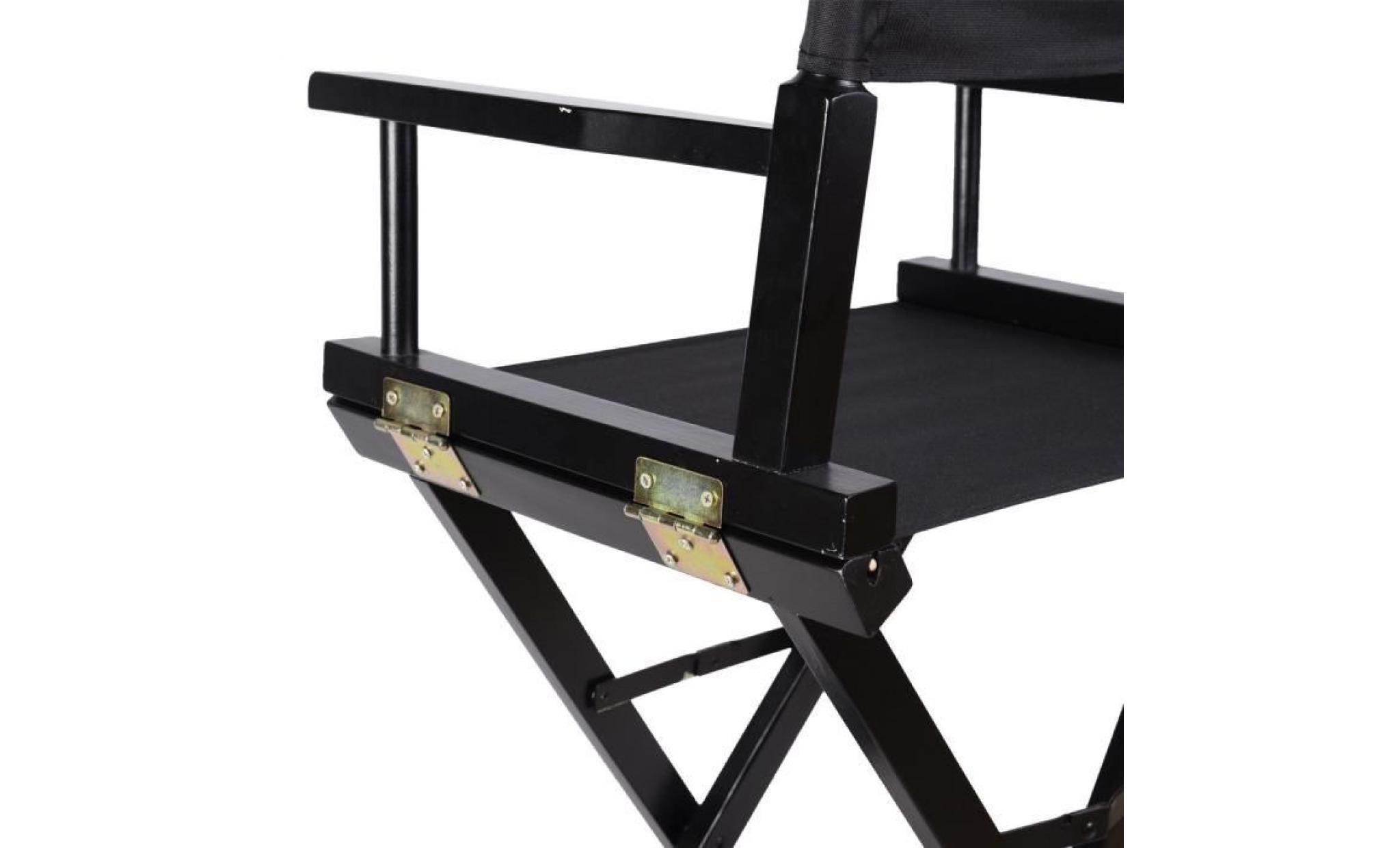 costway chaise de directeur de maquillage en bois légère pliable avec porte bouteille poche de rangement 46 x 56 x 118 cm noire pas cher