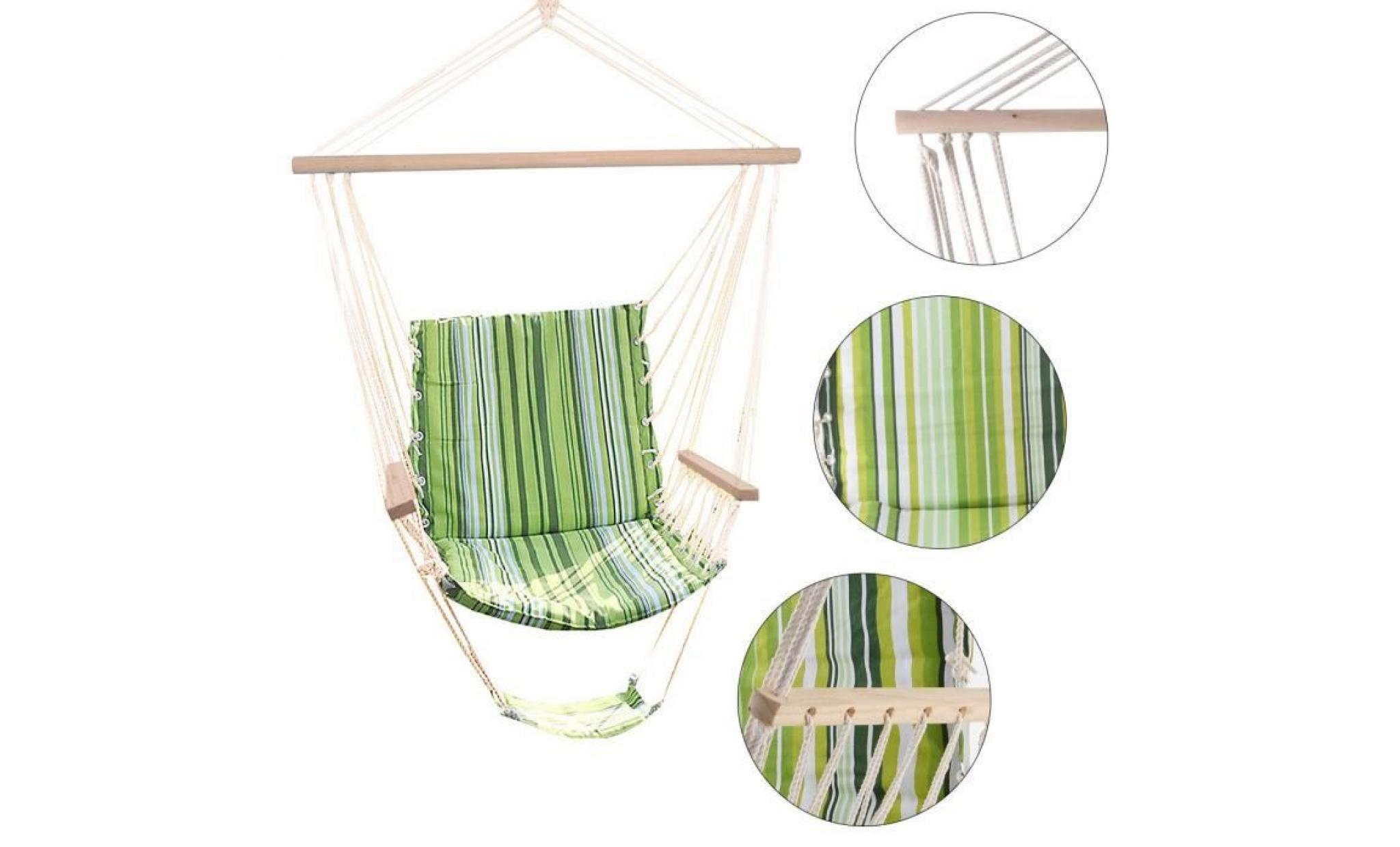costway chaise suspendue chaise fauteuil hamac chaise hamac avec support en coton fauteuil suspendu100 x 58 cm vert pas cher