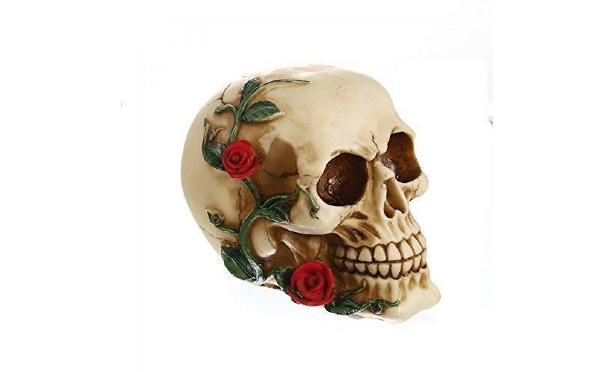 crâne avec rose statue résine horreur ornements d'os décor squelette party home bar table halloween décoration