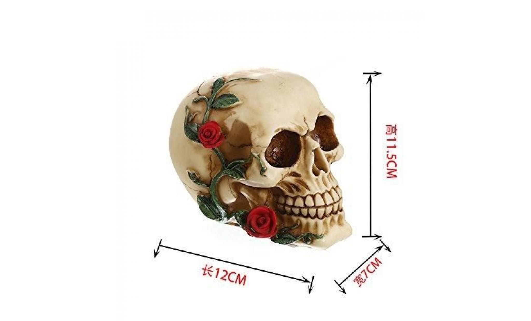 crâne avec rose statue résine horreur ornements d'os décor squelette party home bar table halloween décoration pas cher