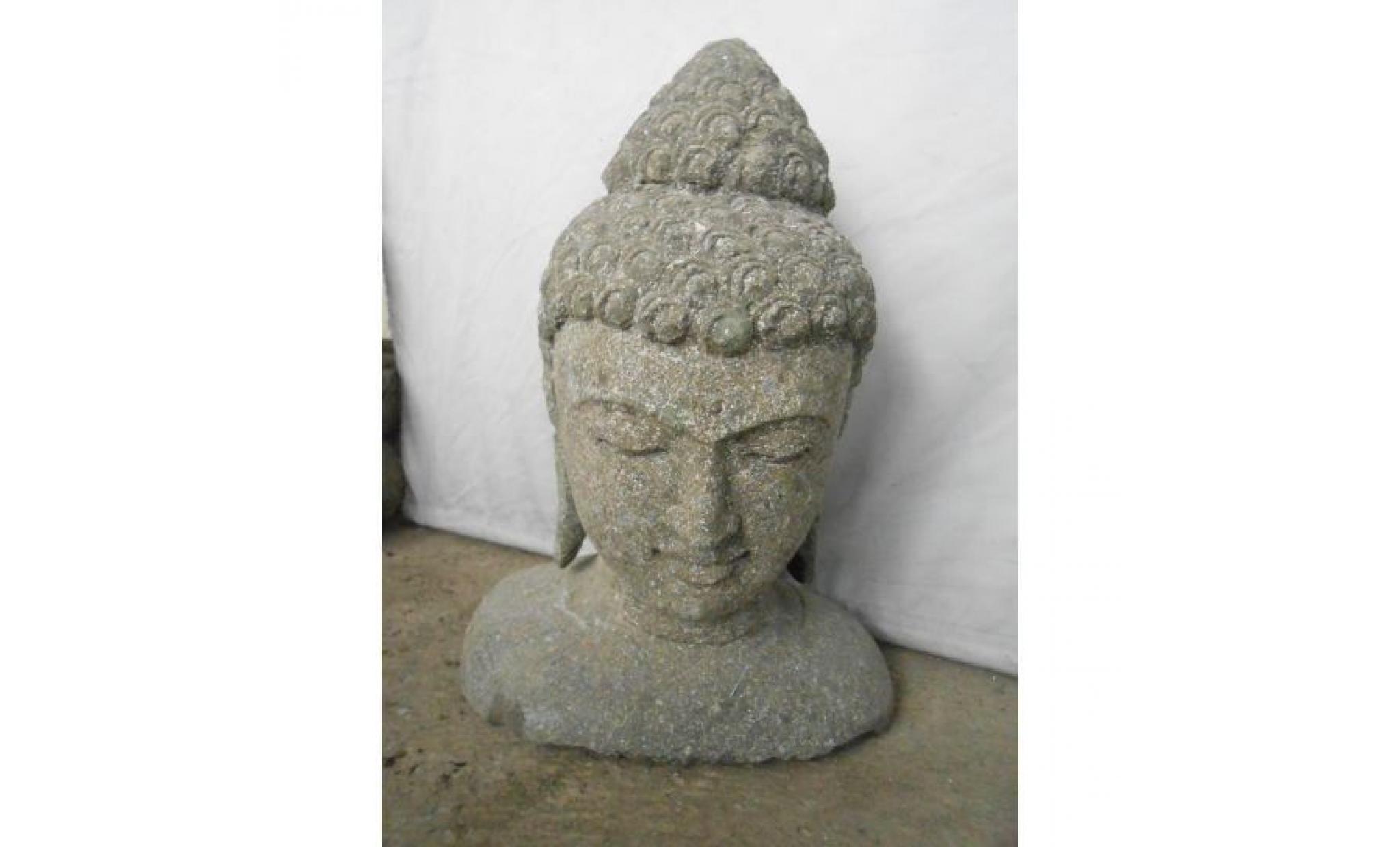 deco jardin buste de bouddha statue en pierre volcanique 40 cm