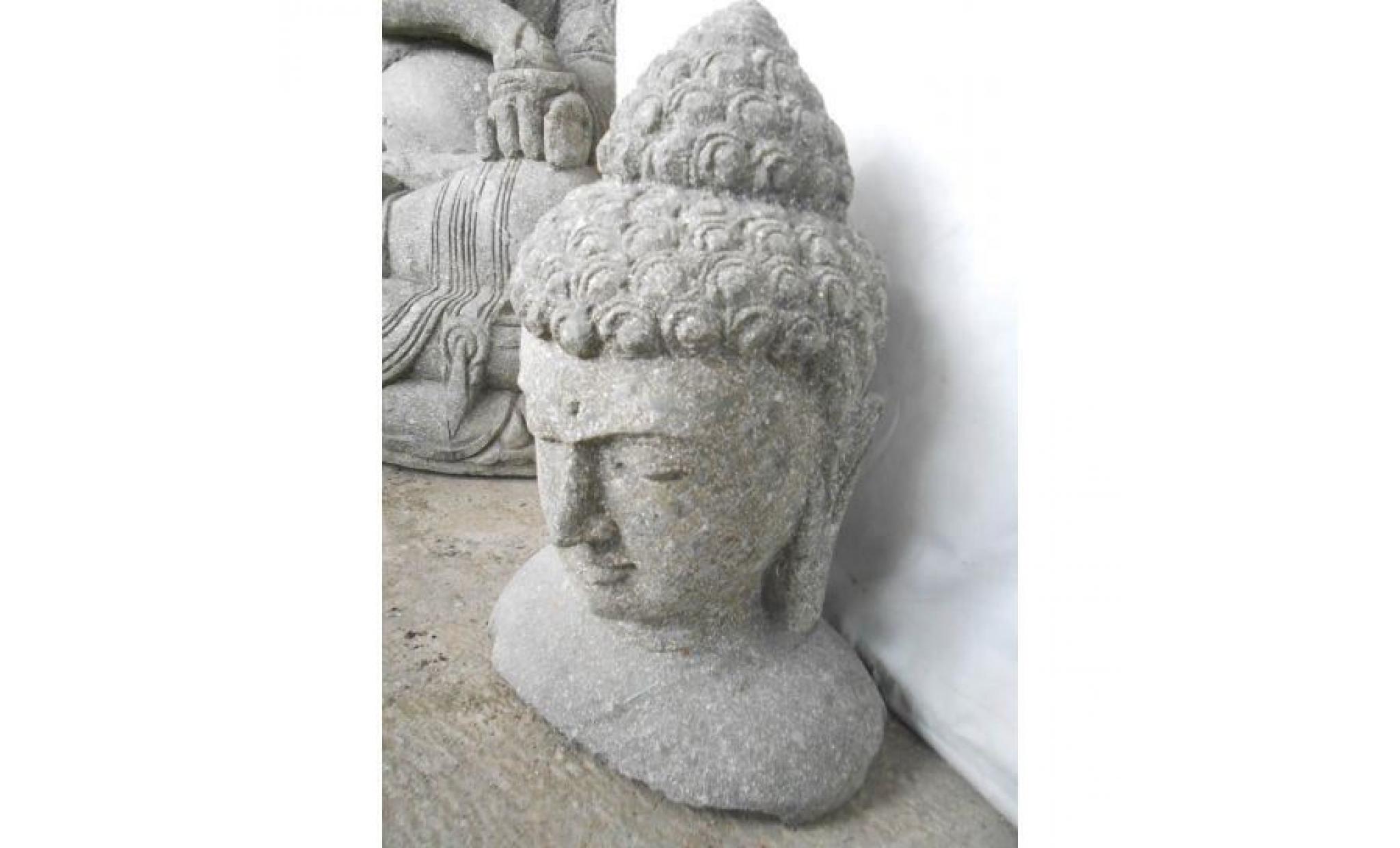 deco jardin buste de bouddha statue en pierre volcanique 40 cm pas cher