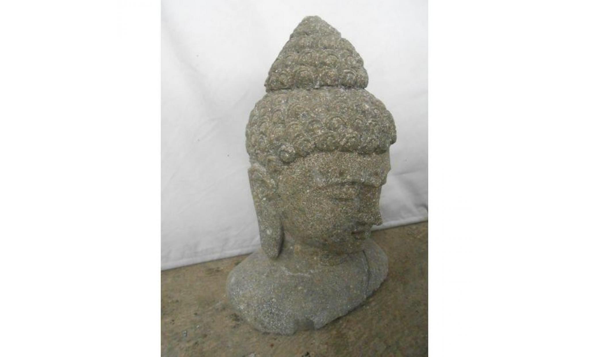 deco jardin buste de bouddha statue en pierre volcanique 40 cm pas cher