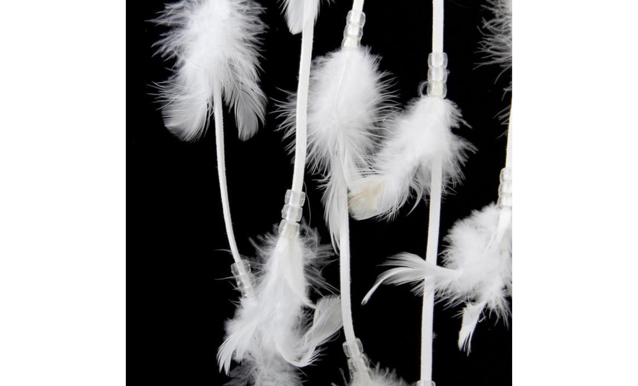 décoration murale carillon éolien capteur de rêves décoré avec perles et plumes (blanc) pas cher