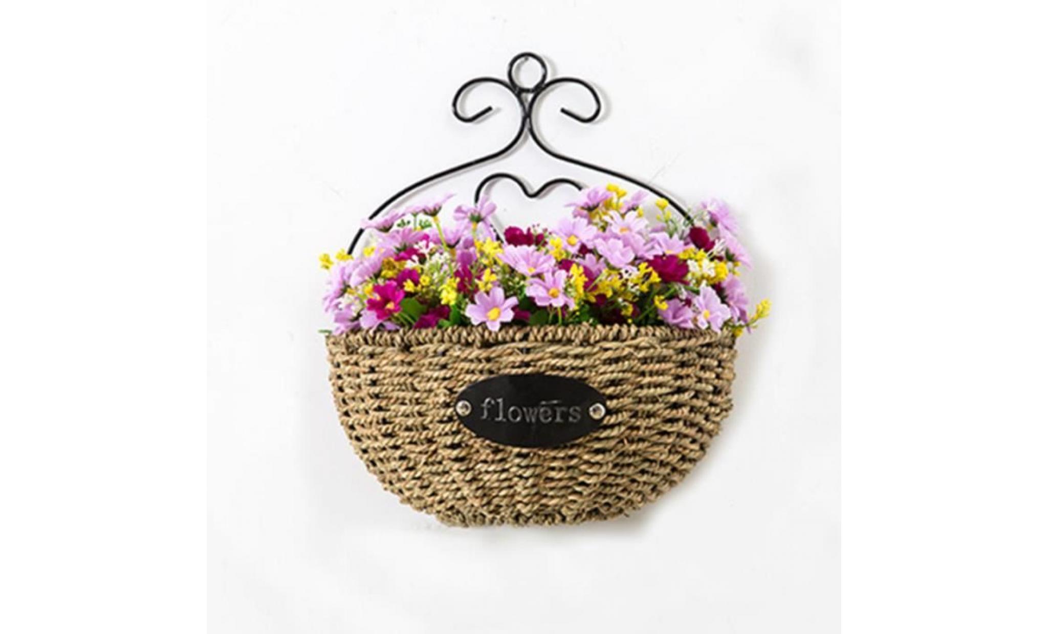 demilune forme jardinière en osier suspendu jardinière de fleurs avec cadre de défilement de fer (panier de tissage de paille de pas cher
