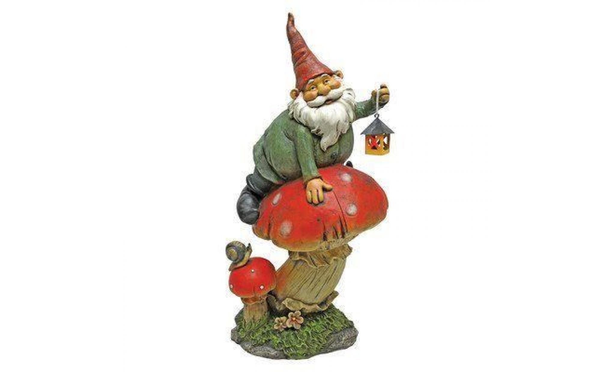 design toscano by blagdon qm211331 statue de gnome sur champignon avec lanterne résine