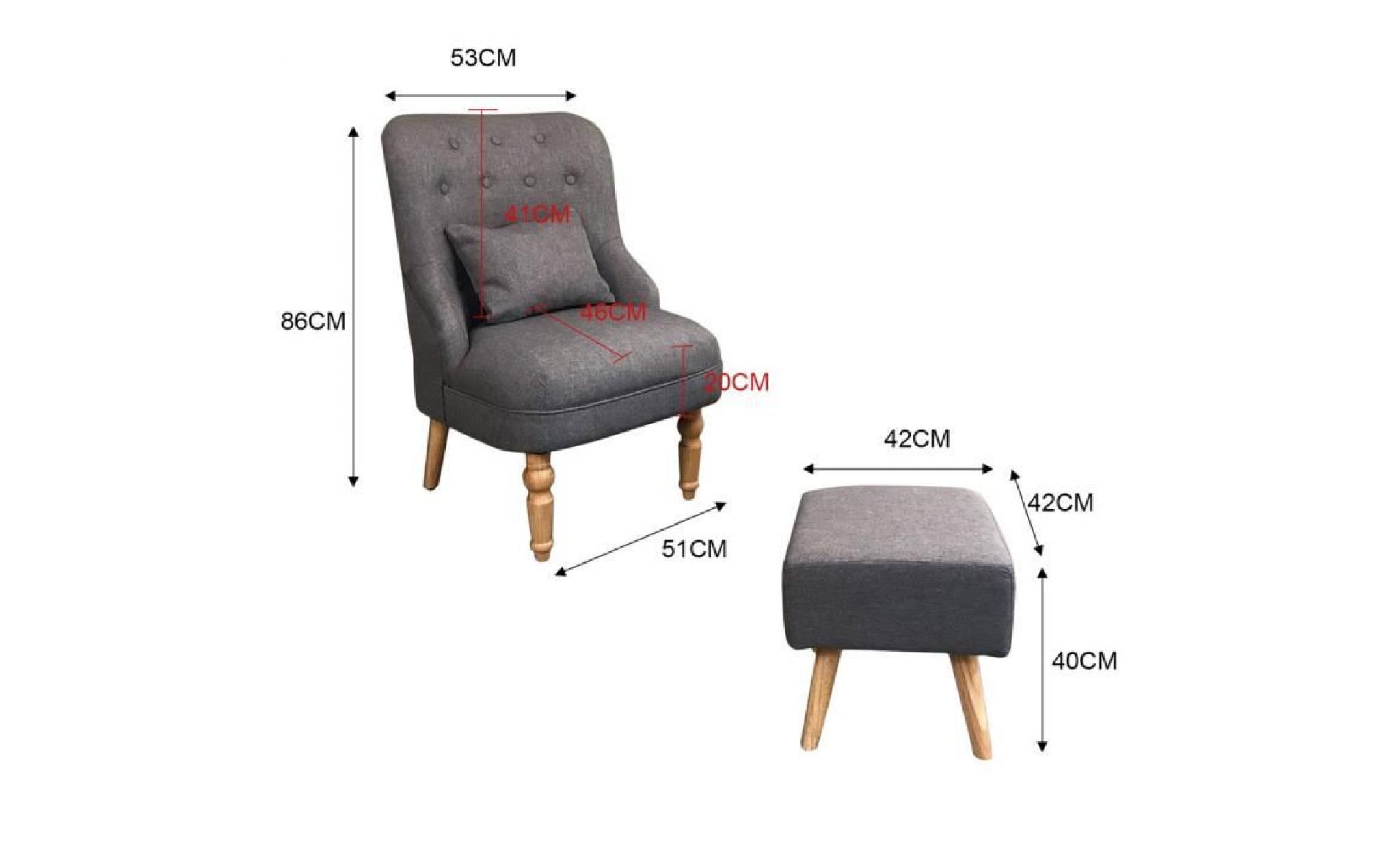 divan classique single place sofa avec tabouret canapé de style royale fauteuil en tissu gris anthracite pas cher