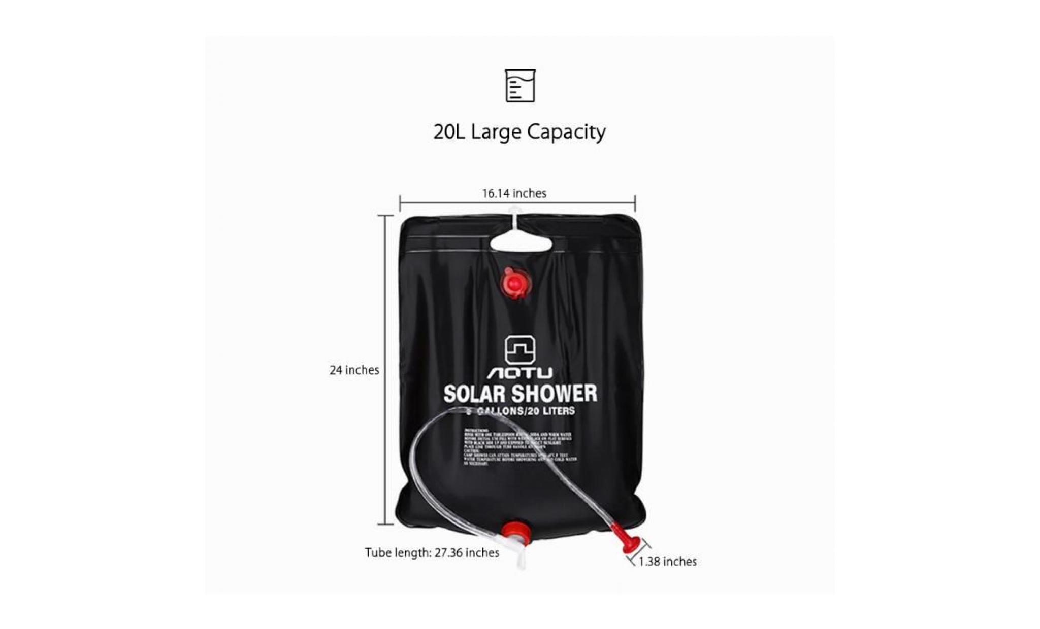 douche solaire sac de bain 20l portable pour camping voyage randonnée plages pas cher