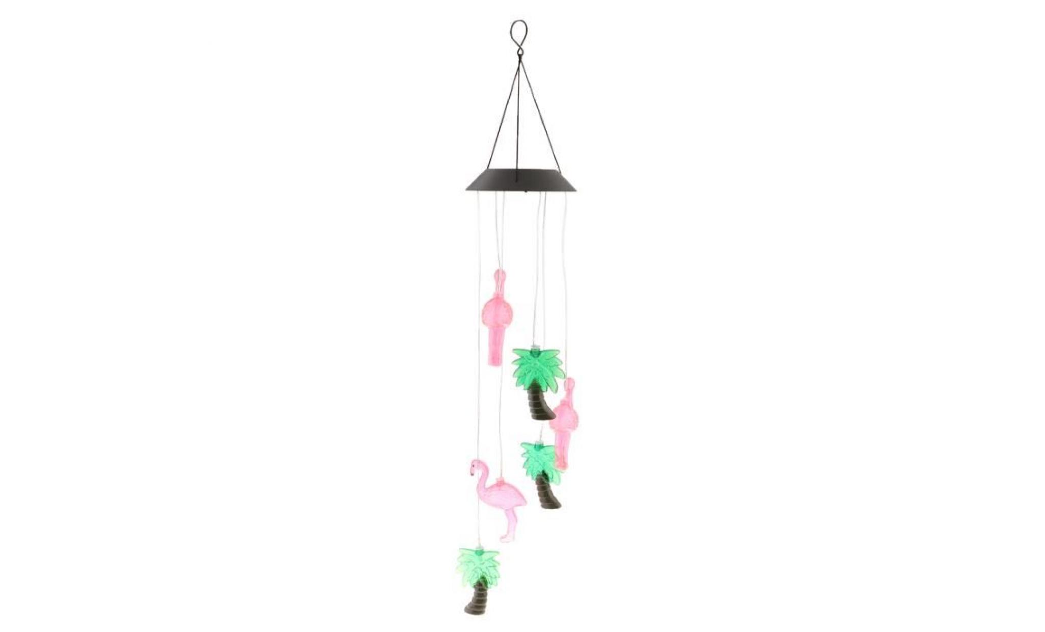 eclairage changement de couleur solaire alimenté led carillon éolien windlight veilleuse flamingo pas cher