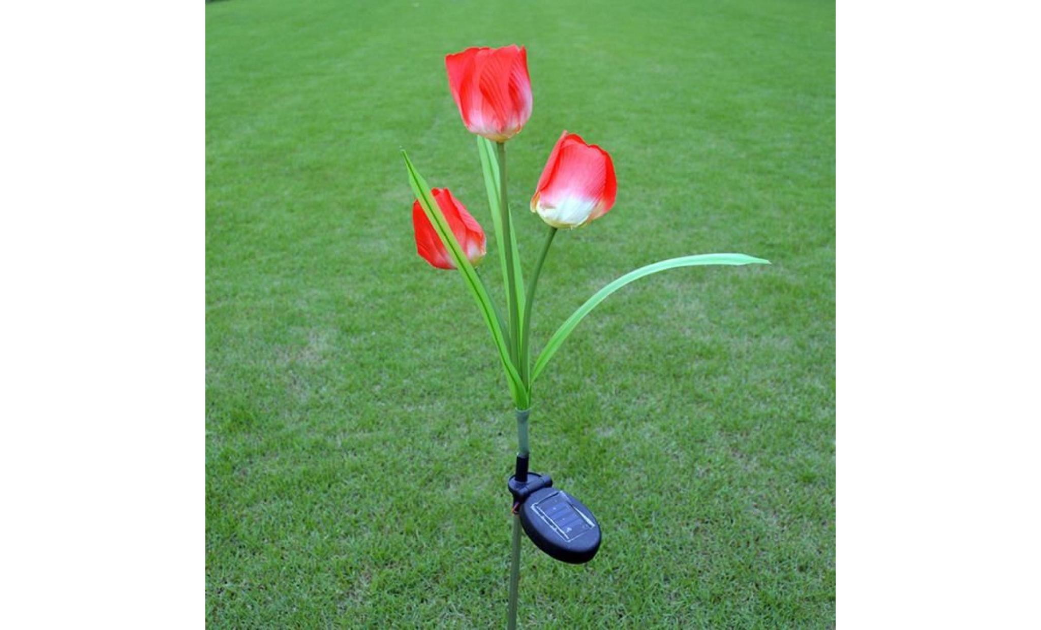 Énergie solaire 3 led de fleur de tulipe chemin de lumière jardin pelouse paysage lampe stake jaune