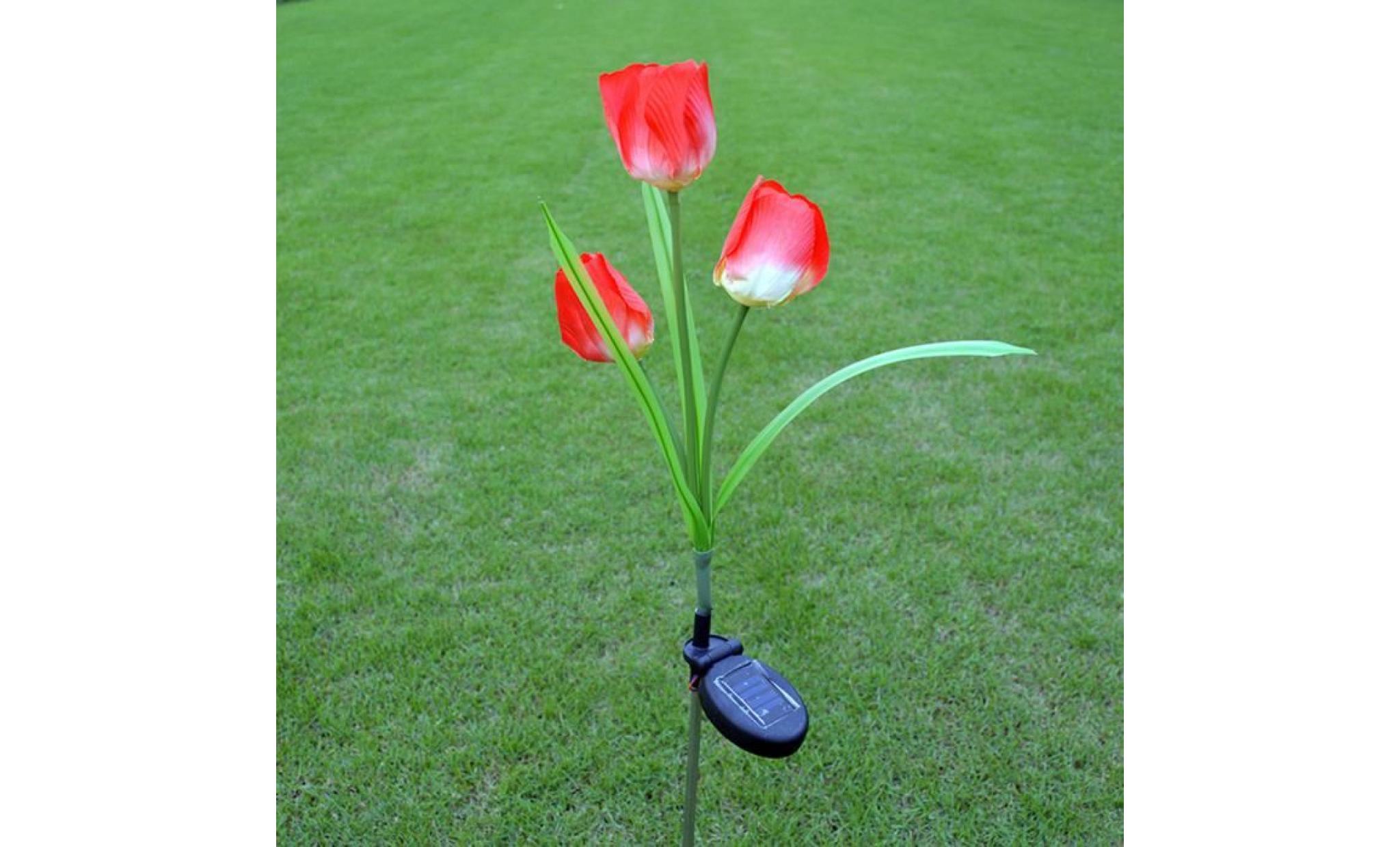 Énergie solaire 3 led de fleur de tulipe chemin de lumière jardin pelouse paysage lampe stake rouge pas cher