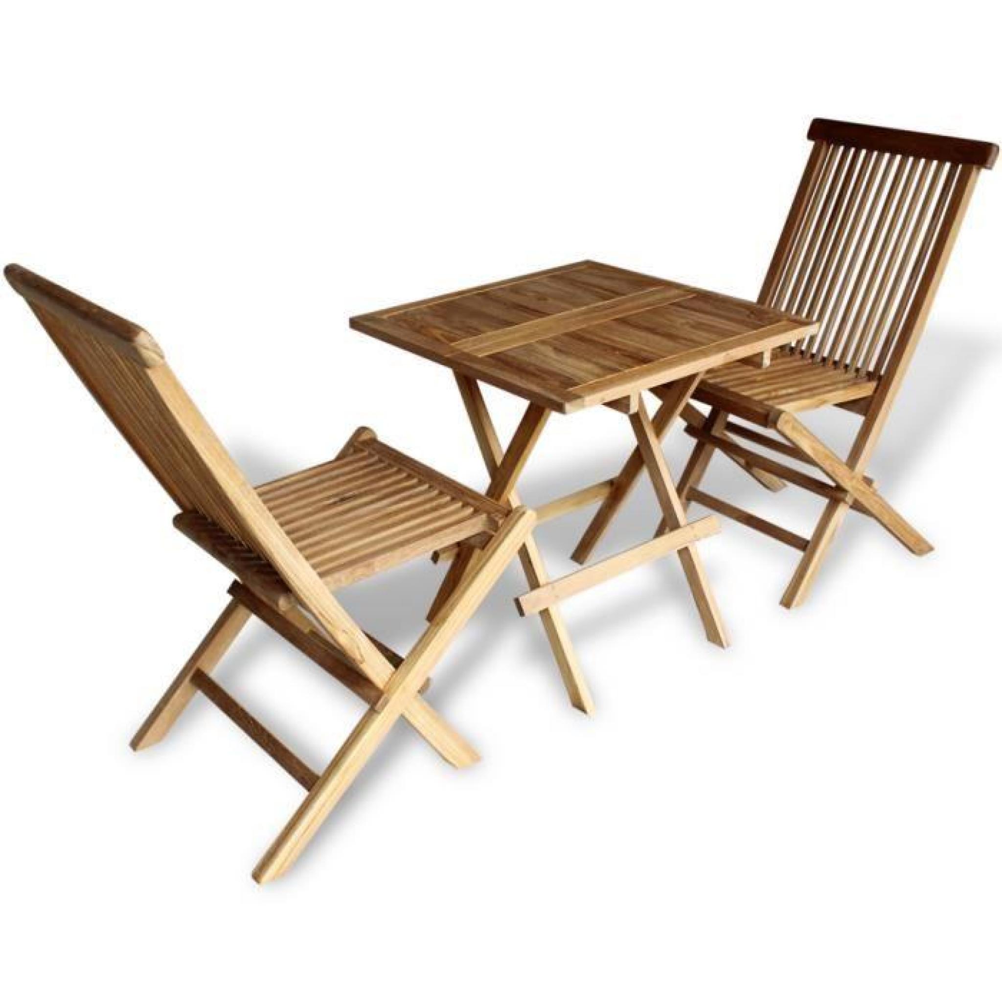 Ensemble 3pcs meuble 1 table et 2 chaises Pliant de bistrot d'extérieur jardin/terrasse/patio en Bois de teck imprégné