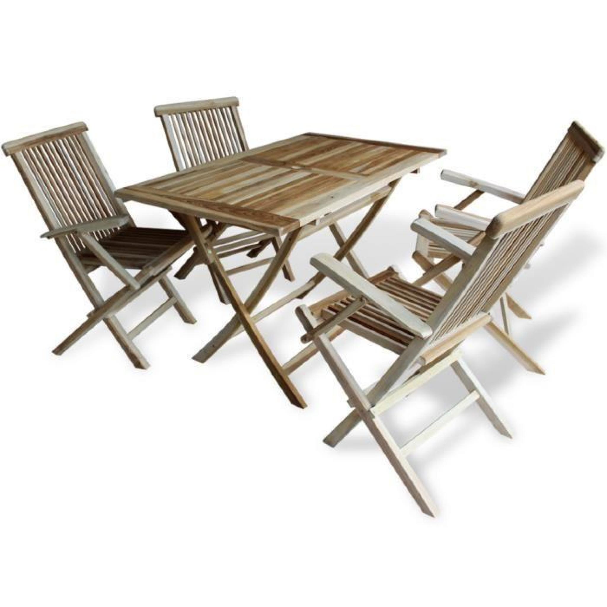 Ensemble 5pcs meuble à manger 1 table rectangulaire et 4 chaises Pliants d'extérieur jardin/terrasse/patio en Bois de teck
