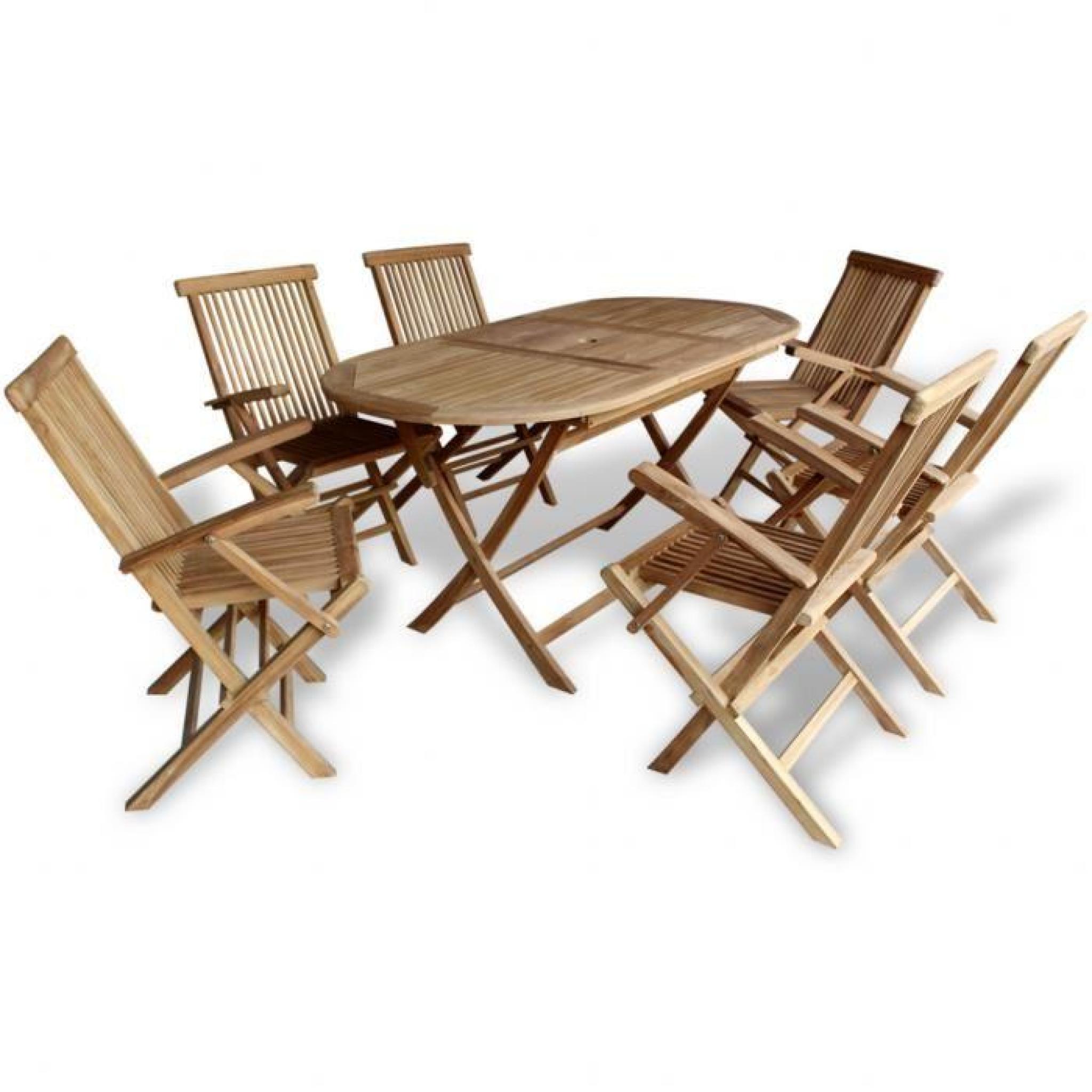 Ensemble 7pcs meuble à manger 1 table ovale et 6 chaises Pliants d'extérieur jardin/terrasse/patio en Bois de teck imprégné