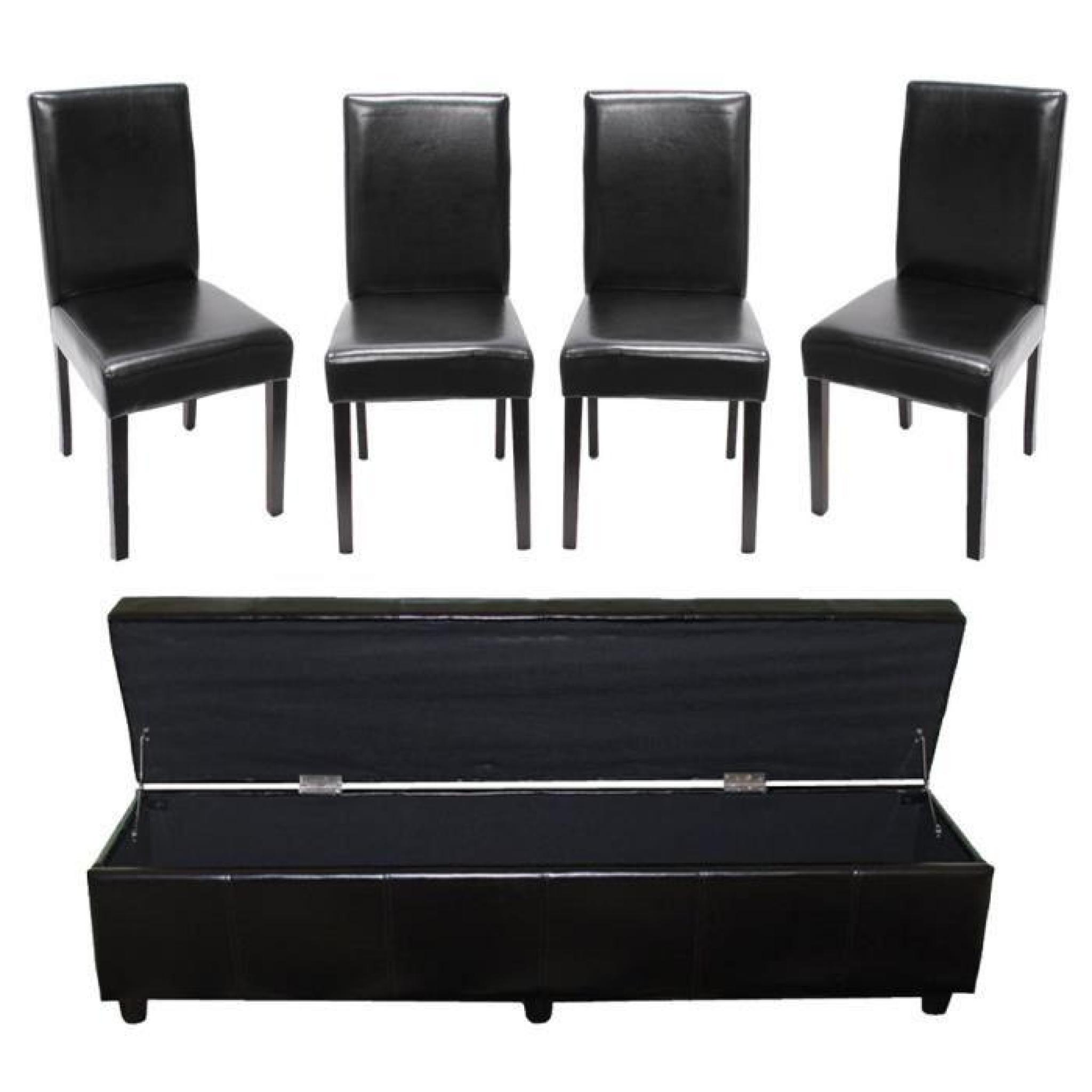 Ensemble banc Kriens XXL + 4 chaises Littau, cuir reconstitué, noir.