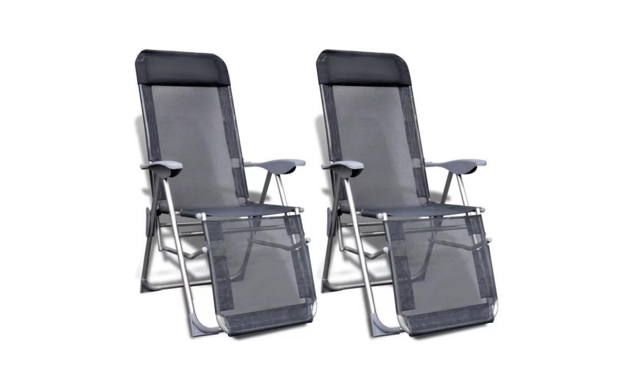 ensemble de 2 chaises de camping aluminium pliables avec repose pied gris