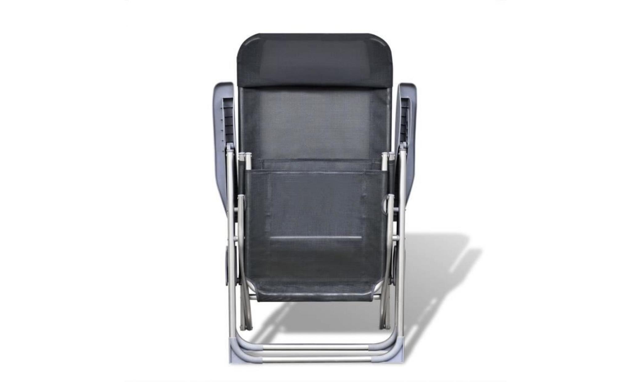 ensemble de 2 chaises de camping aluminium pliables avec repose pied gris pas cher