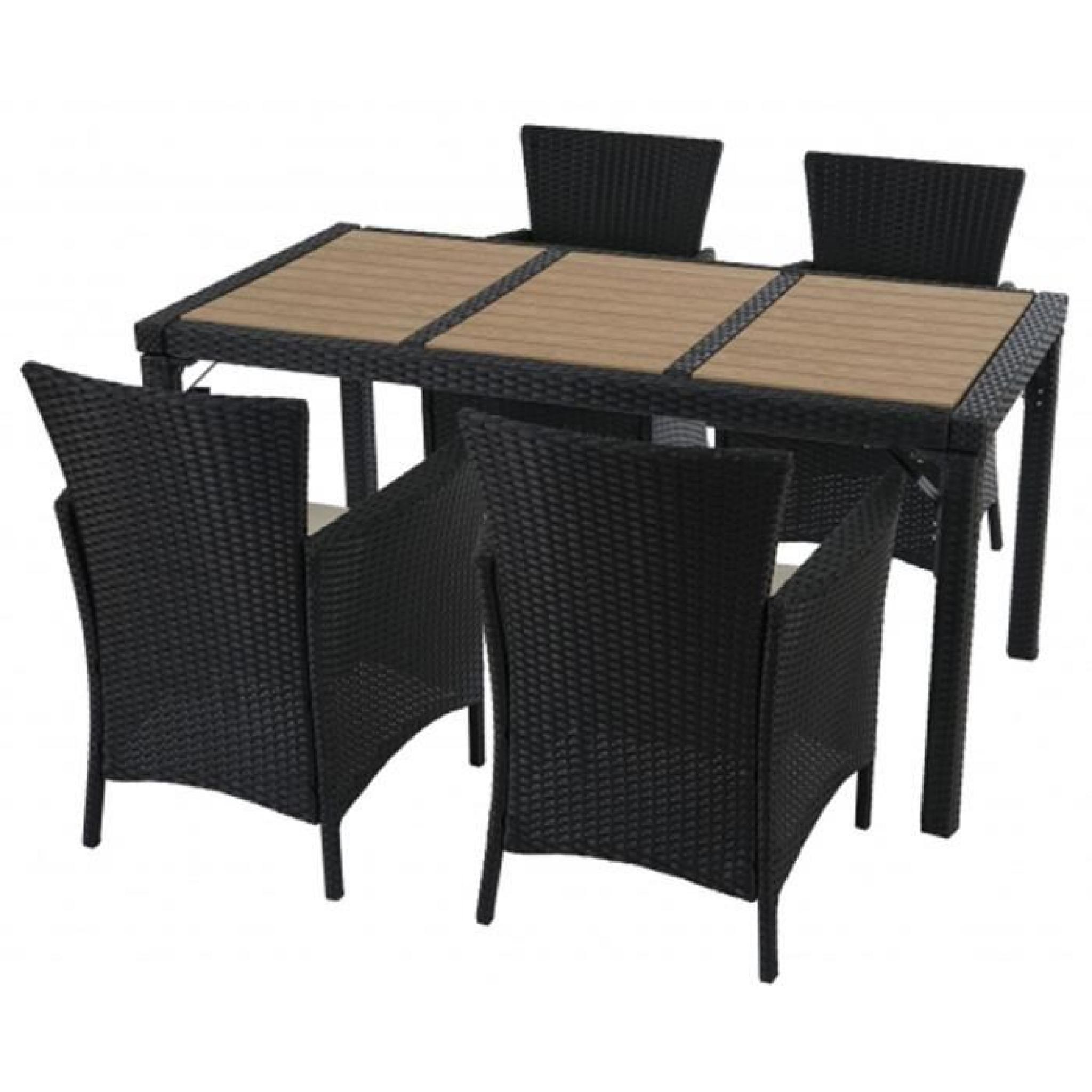 Ensemble de 4 chaises et table de 150 x 80 cm de jardin, cadre en aluminium